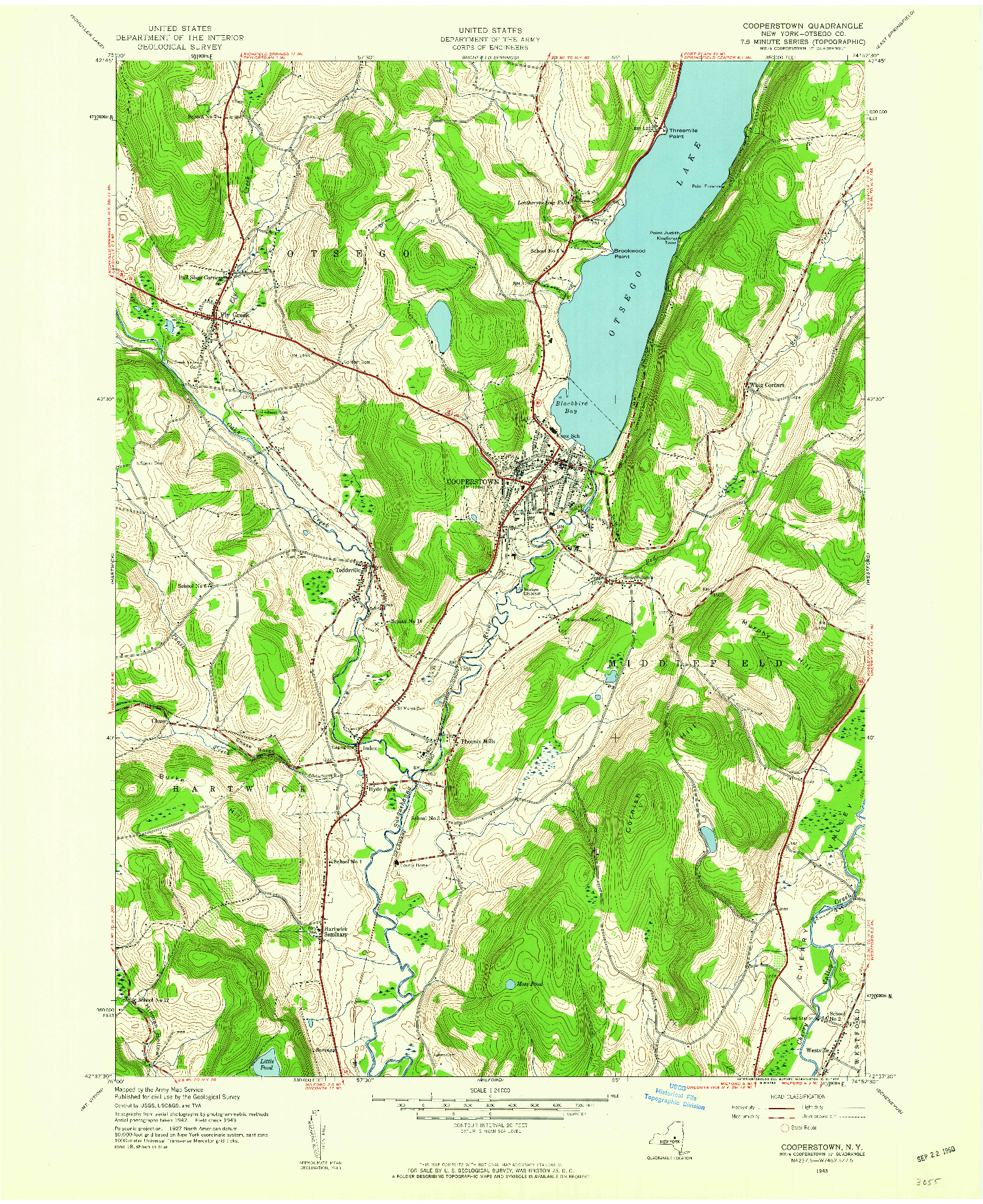 USGS 1:24000-SCALE QUADRANGLE FOR COOPERSTOWN, NY 1943