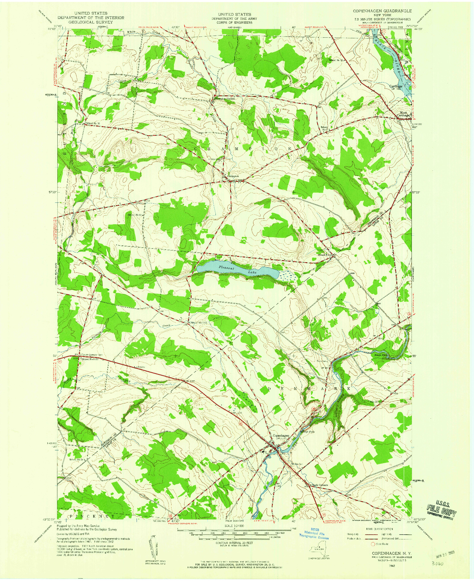 USGS 1:24000-SCALE QUADRANGLE FOR COPENHAGEN, NY 1942