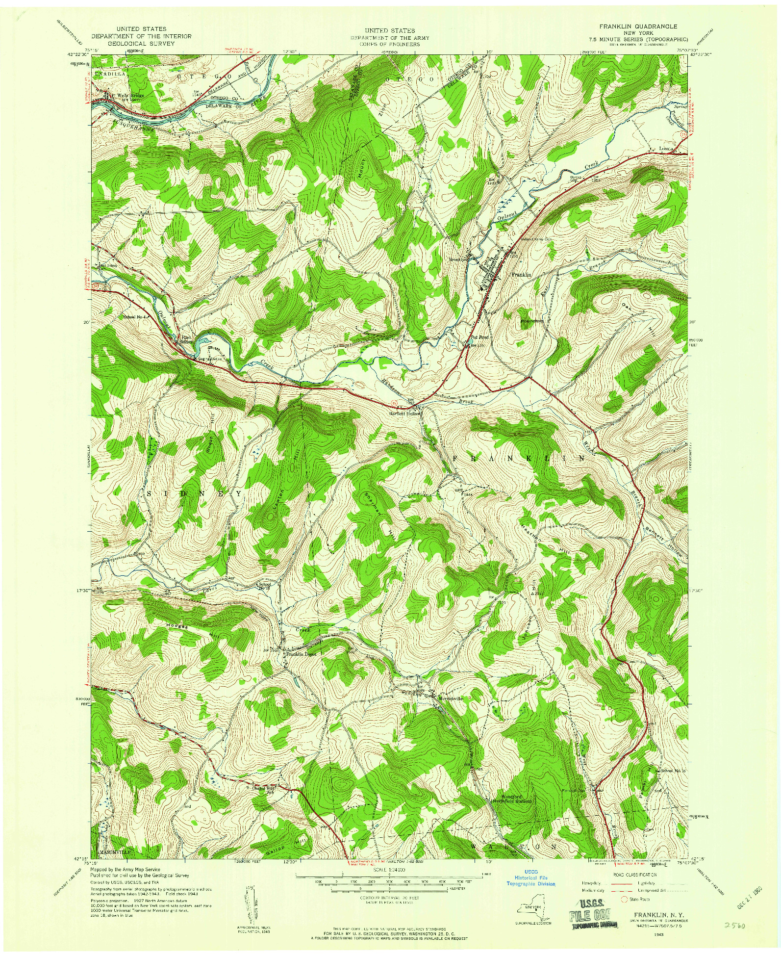 USGS 1:24000-SCALE QUADRANGLE FOR FRANKLIN, NY 1943