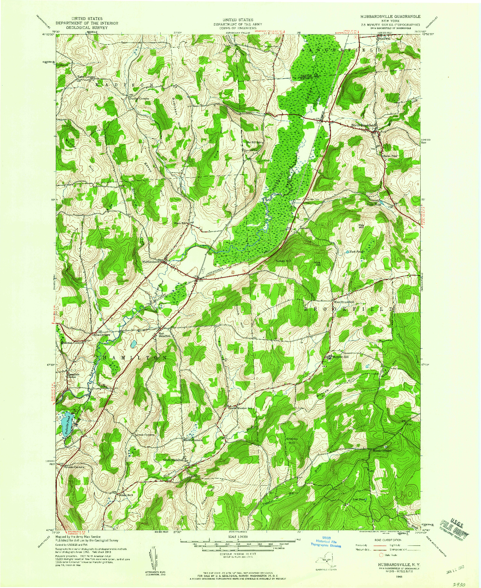 USGS 1:24000-SCALE QUADRANGLE FOR HUBBARDSVILLE, NY 1943