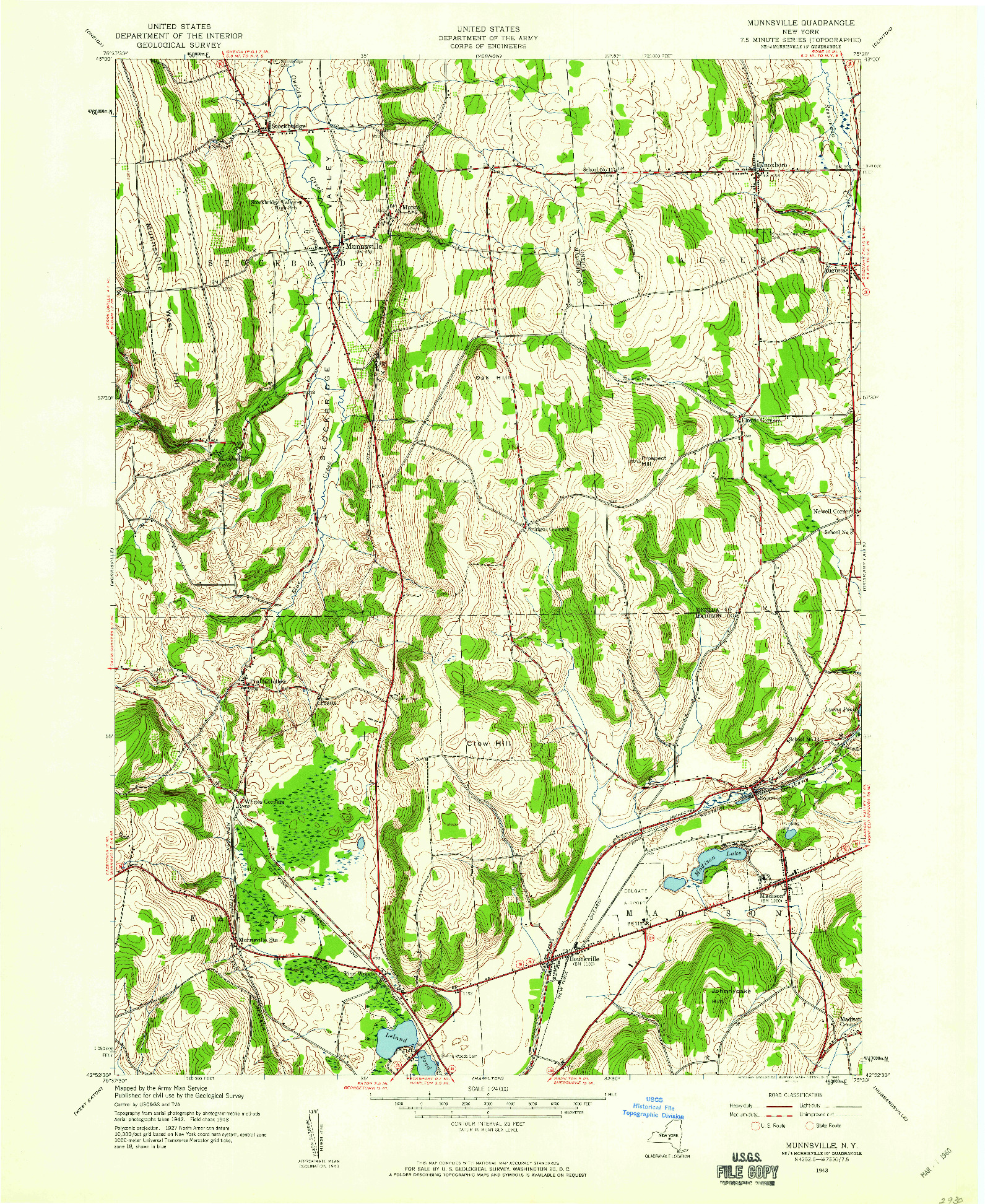 USGS 1:24000-SCALE QUADRANGLE FOR MUNNSVILLE, NY 1943