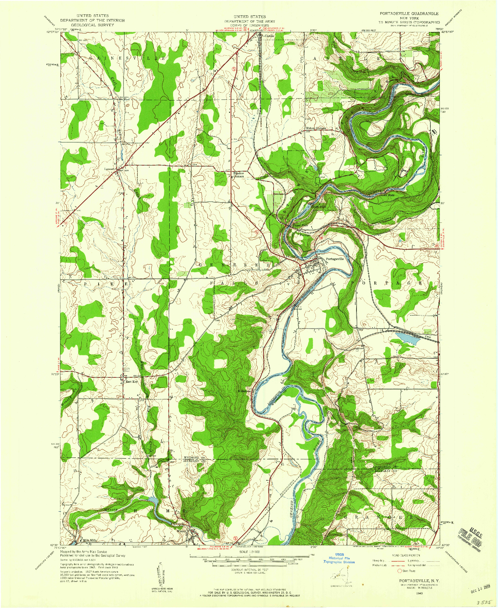 USGS 1:24000-SCALE QUADRANGLE FOR PORTAGEVILLE, NY 1943