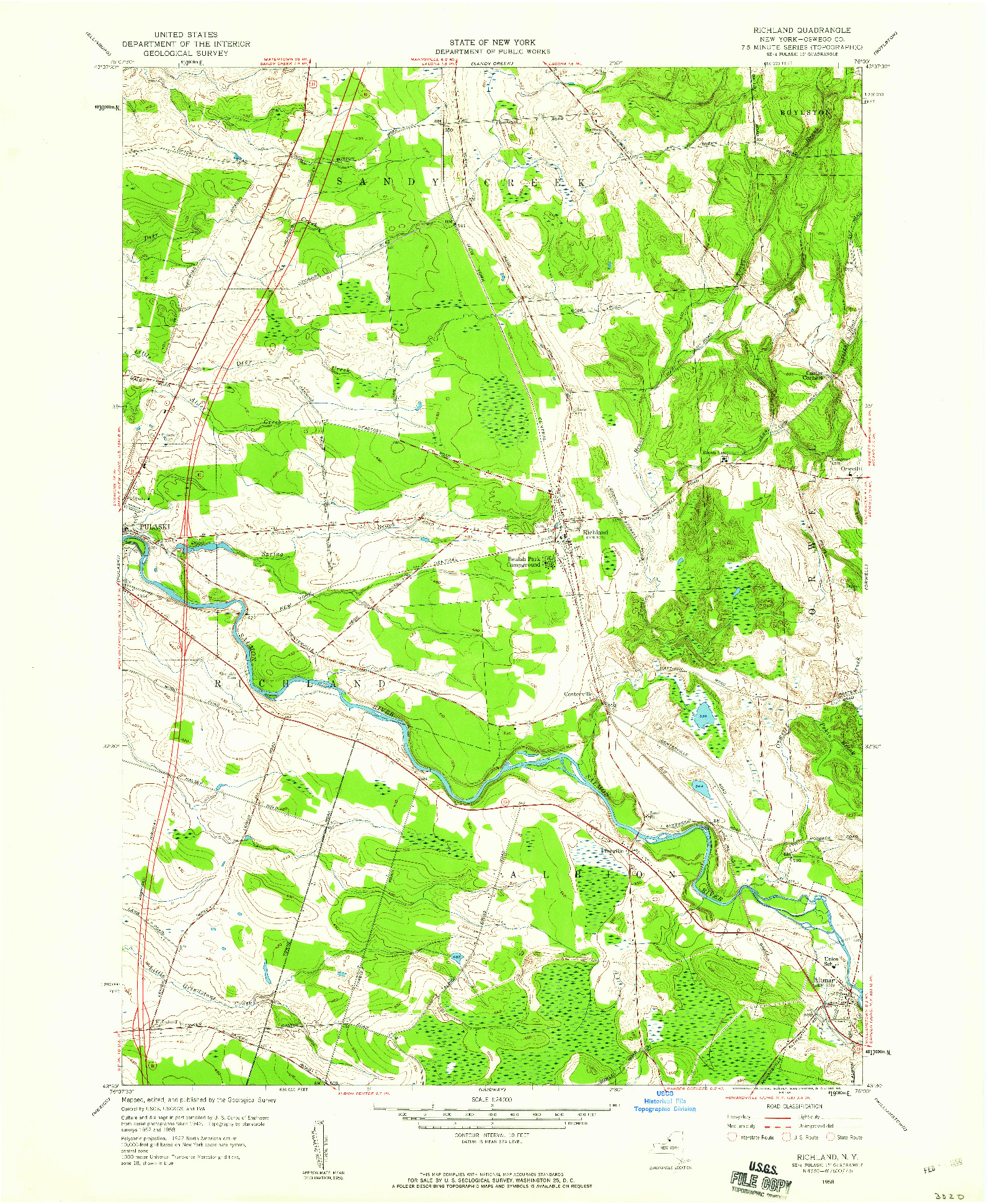 USGS 1:24000-SCALE QUADRANGLE FOR RICHLAND, NY 1958