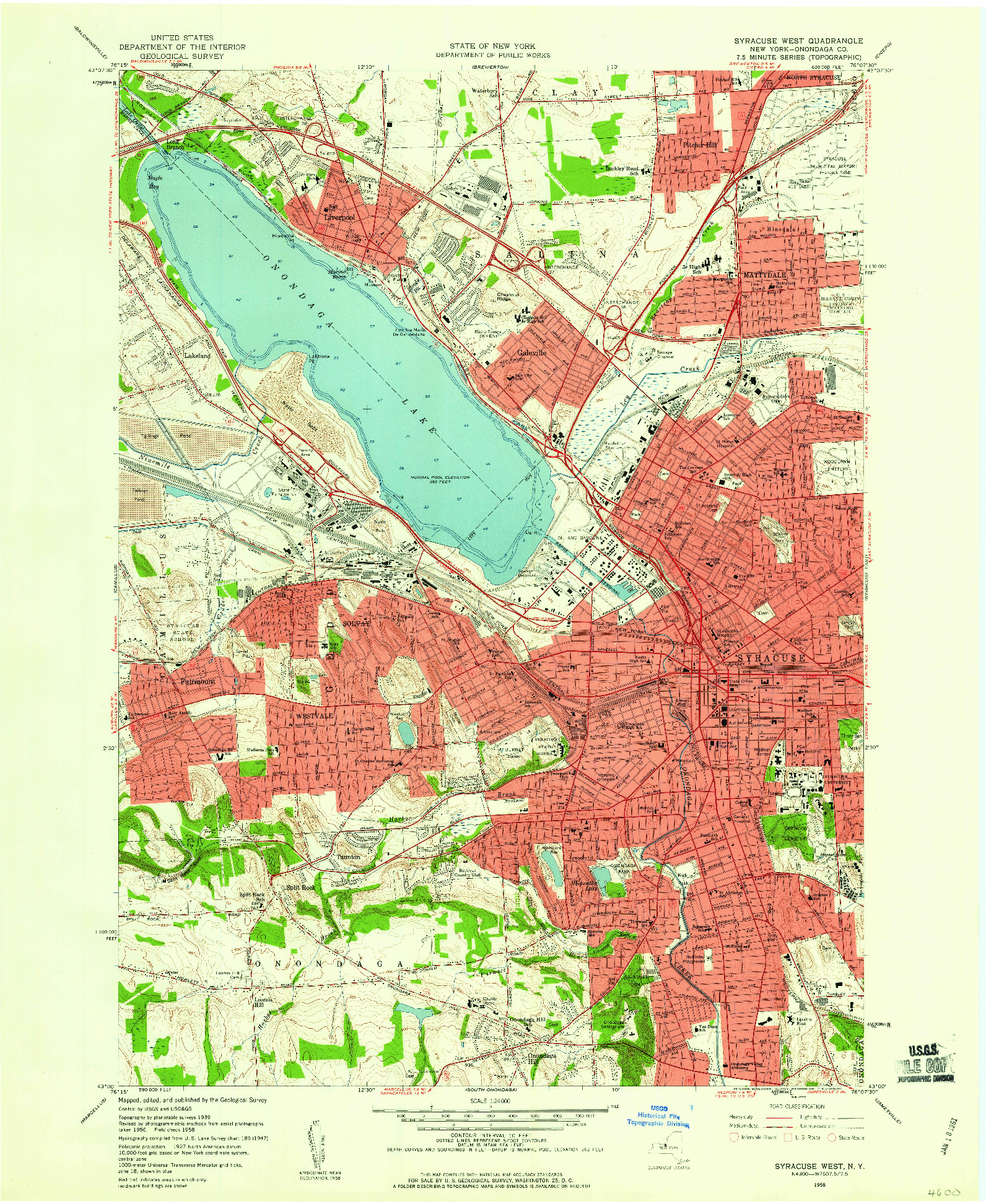 USGS 1:24000-SCALE QUADRANGLE FOR SYRACUSE WEST, NY 1958