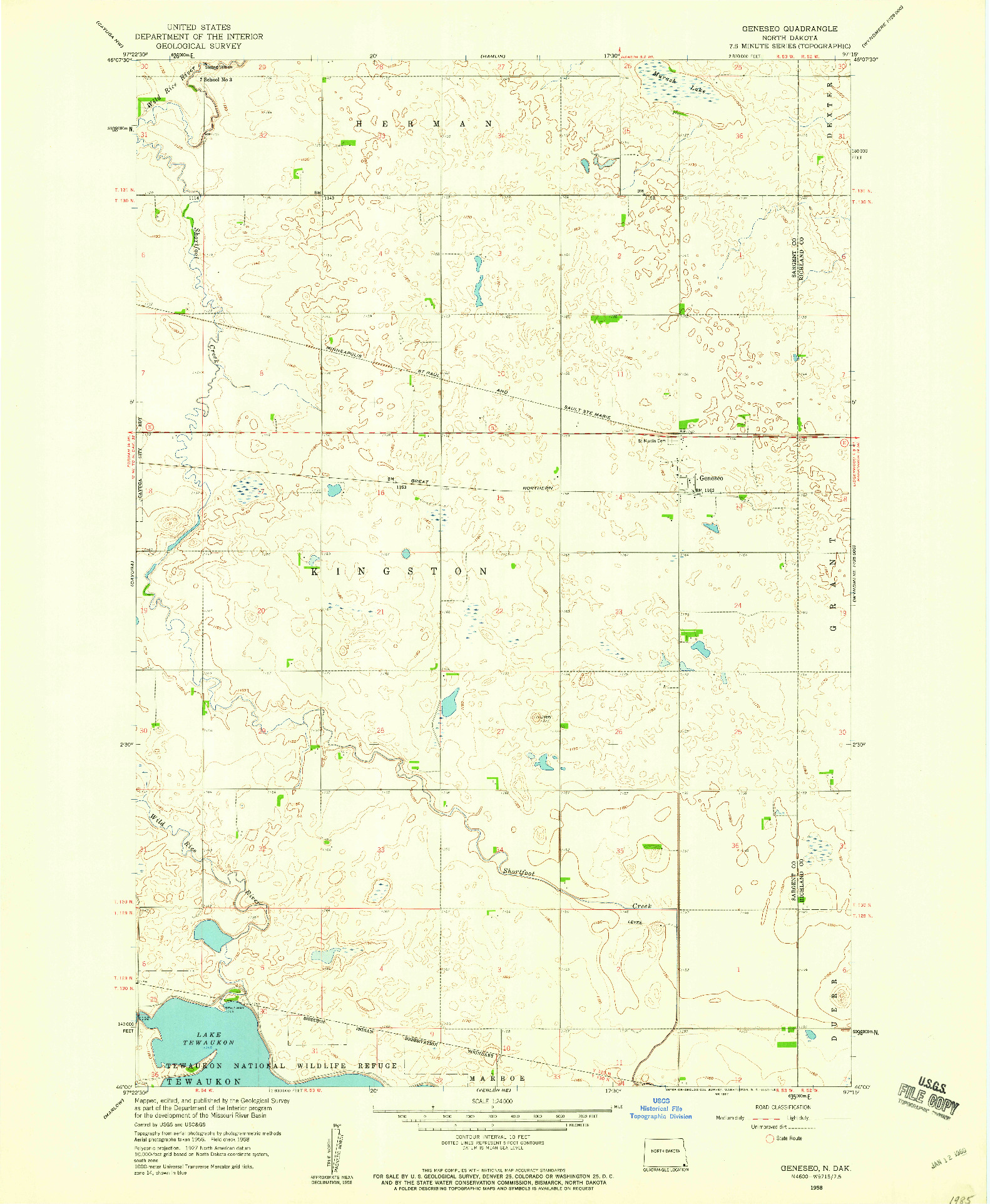 USGS 1:24000-SCALE QUADRANGLE FOR GENESEO, ND 1958