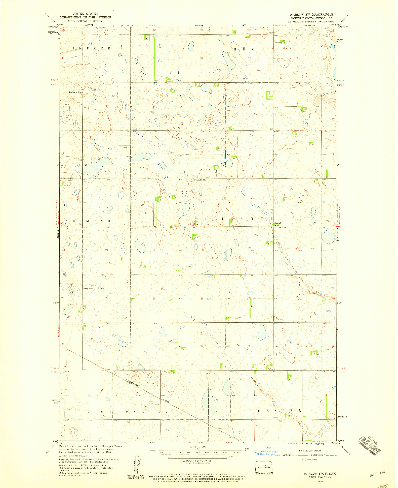 USGS 1:24000-SCALE QUADRANGLE FOR HARLOW SW, ND 1958