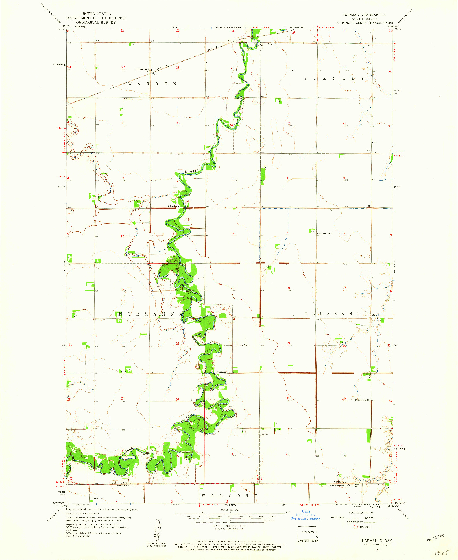 USGS 1:24000-SCALE QUADRANGLE FOR NORMAN, ND 1959