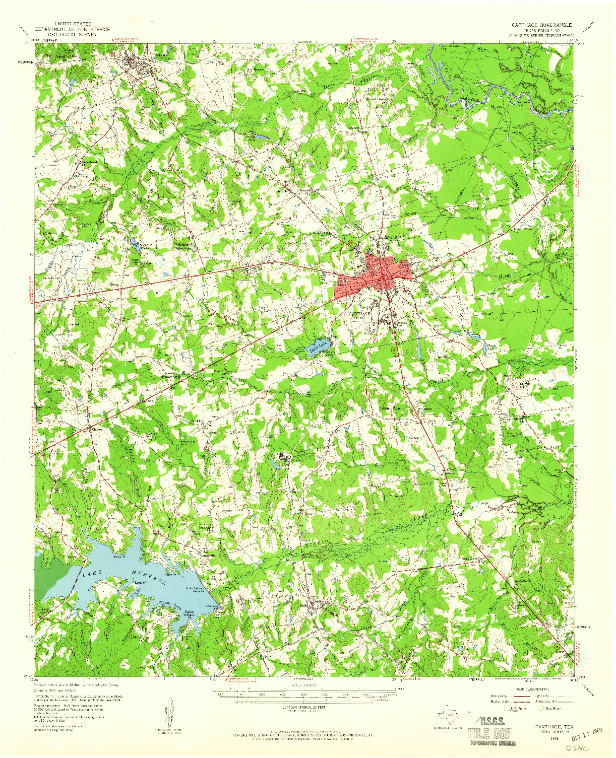 USGS 1:62500-SCALE QUADRANGLE FOR CARTHAGE, TX 1958