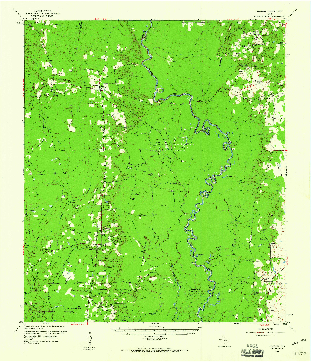 USGS 1:62500-SCALE QUADRANGLE FOR SPURGER, TX 1958