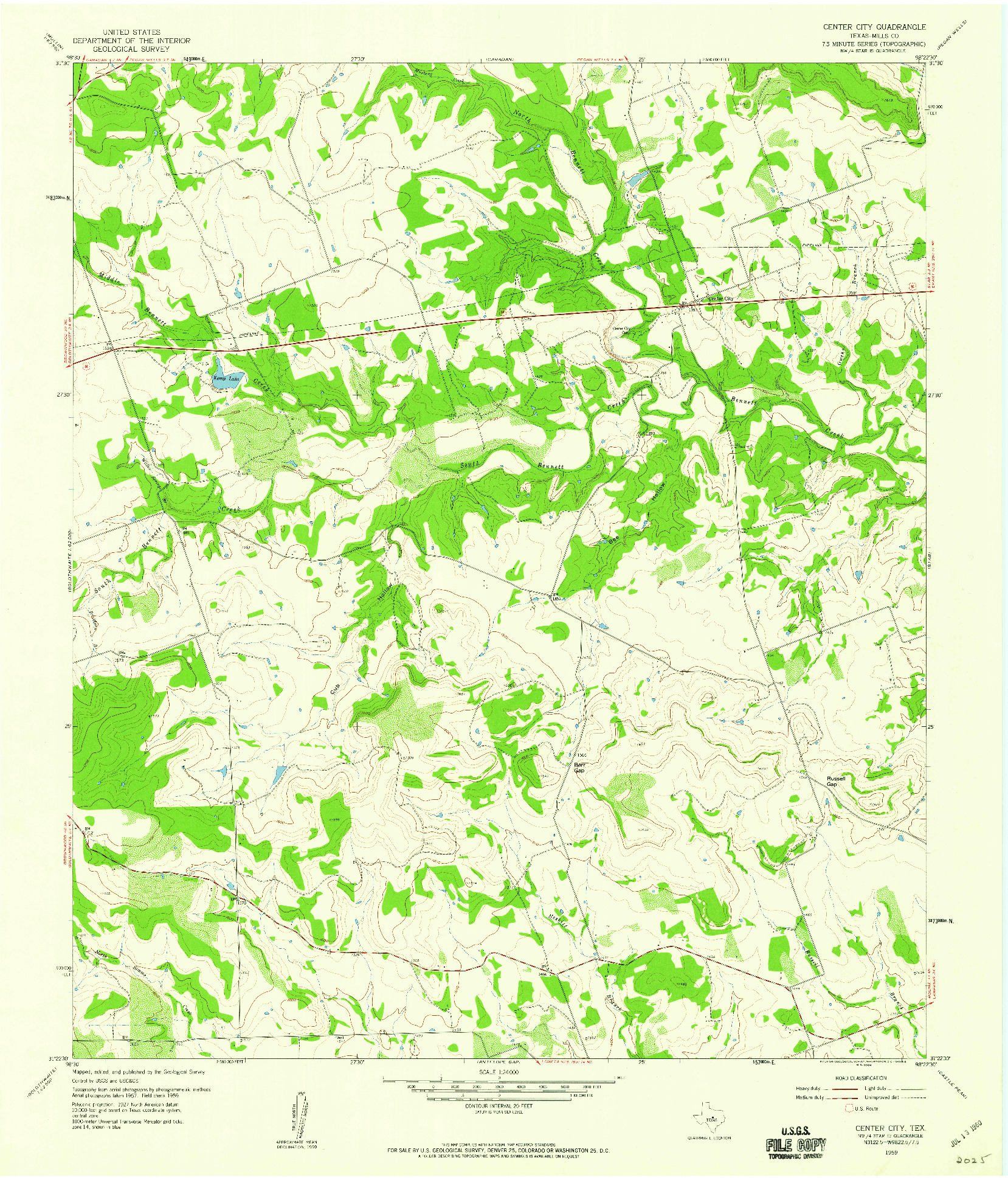 USGS 1:24000-SCALE QUADRANGLE FOR CENTER CITY, TX 1959