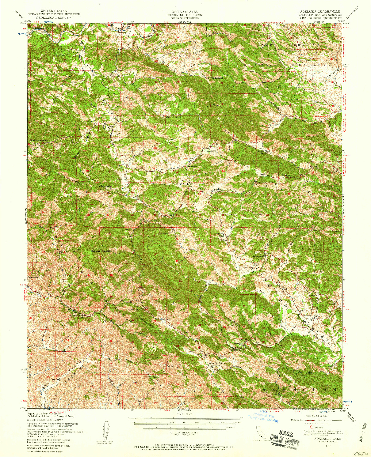 USGS 1:62500-SCALE QUADRANGLE FOR ADELAIDA, CA 1947