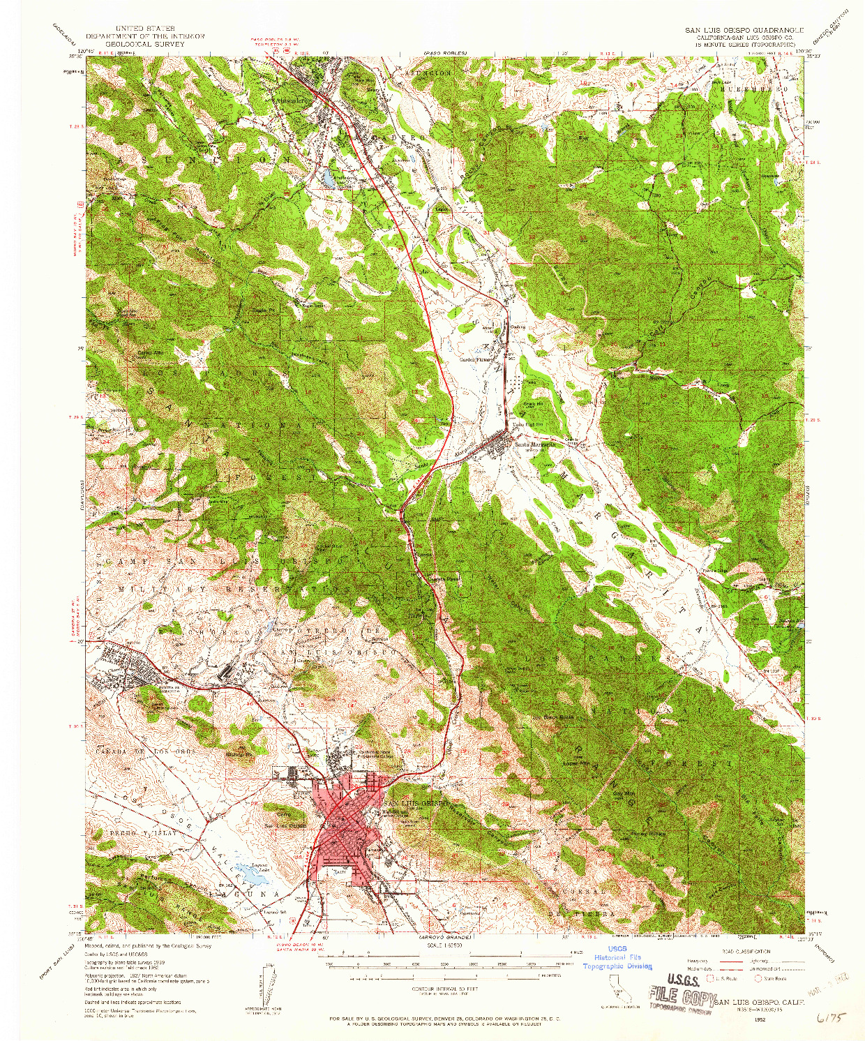 USGS 1:62500-SCALE QUADRANGLE FOR SAN LUIS OBISPO, CA 1952