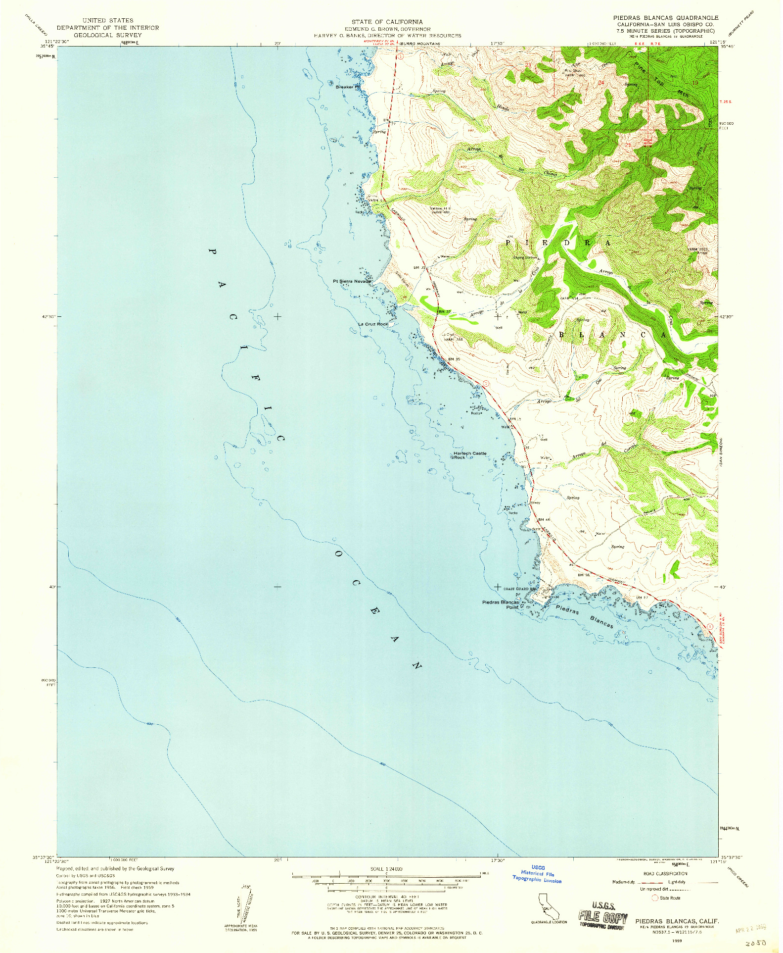 USGS 1:24000-SCALE QUADRANGLE FOR PIEDRAS BLANCAS, CA 1959
