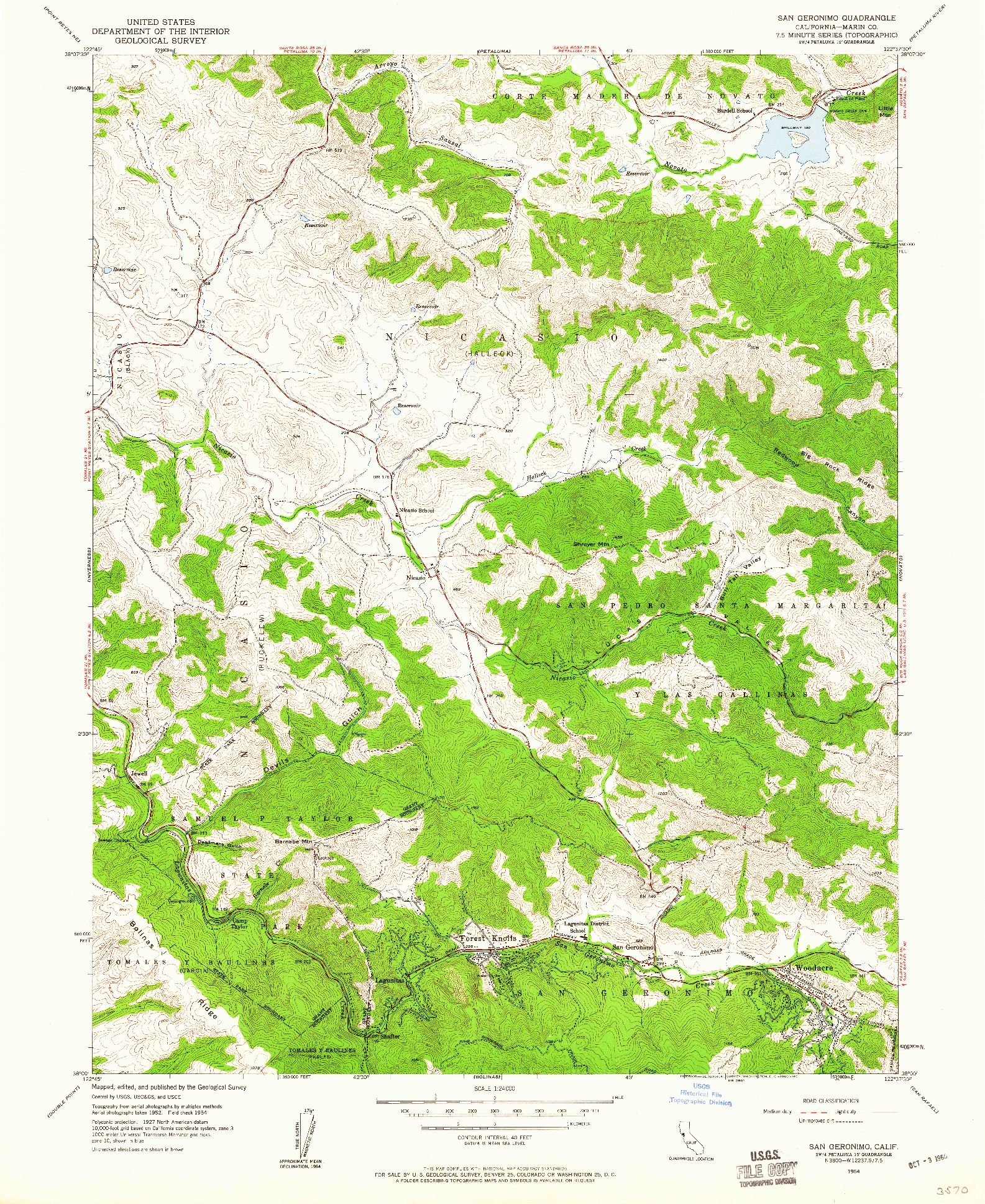 USGS 1:24000-SCALE QUADRANGLE FOR SAN GERONIMO, CA 1954