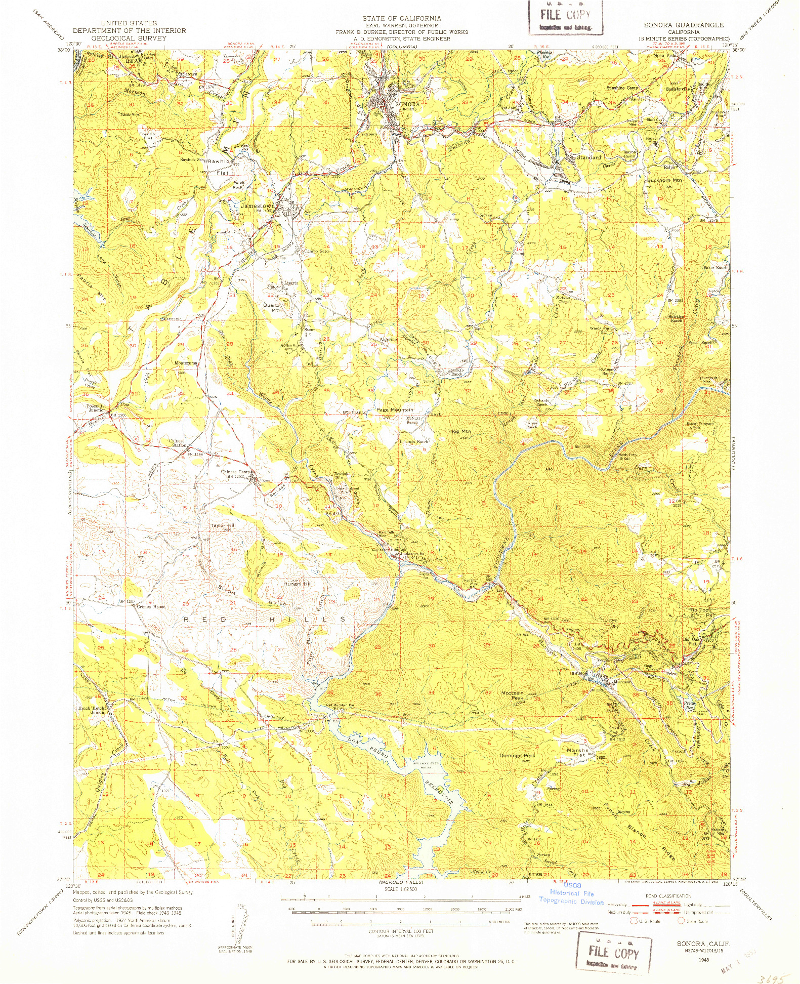 USGS 1:24000-SCALE QUADRANGLE FOR SONORA, CA 1948