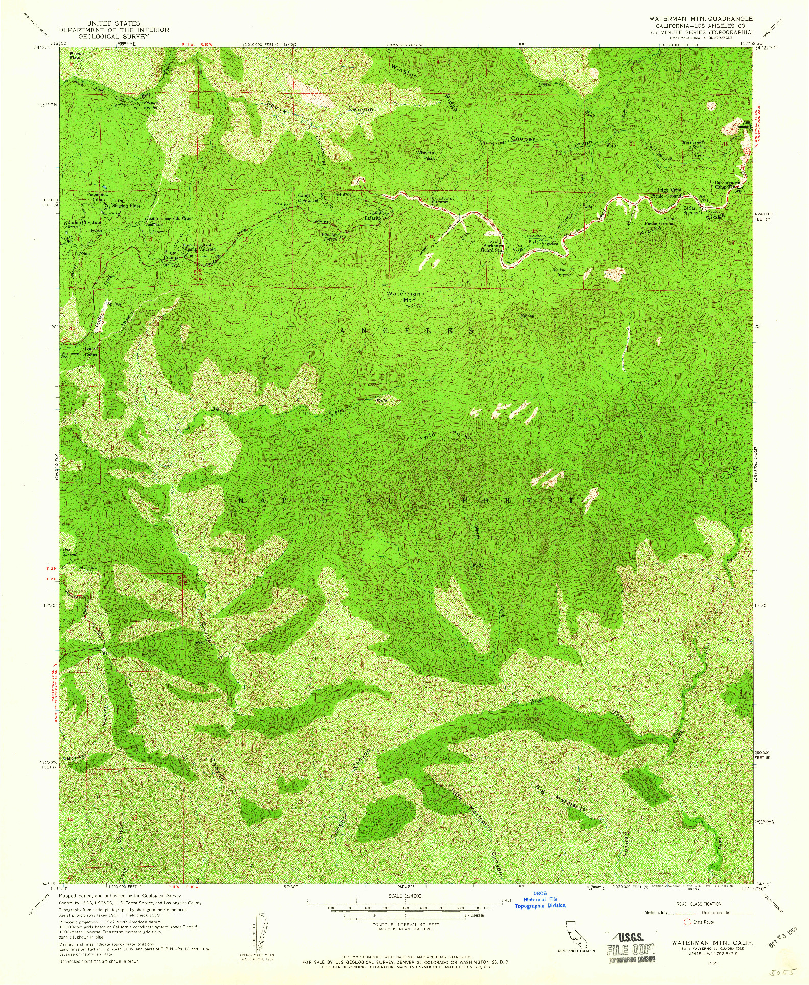 USGS 1:24000-SCALE QUADRANGLE FOR WATERMAN MTN, CA 1959