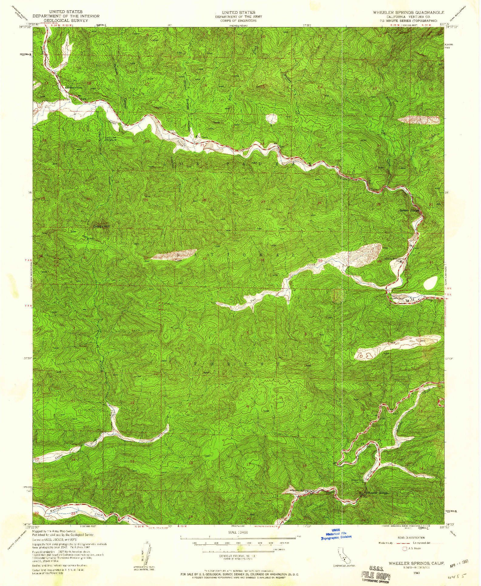 USGS 1:24000-SCALE QUADRANGLE FOR WHEELER SPRINGS, CA 1943