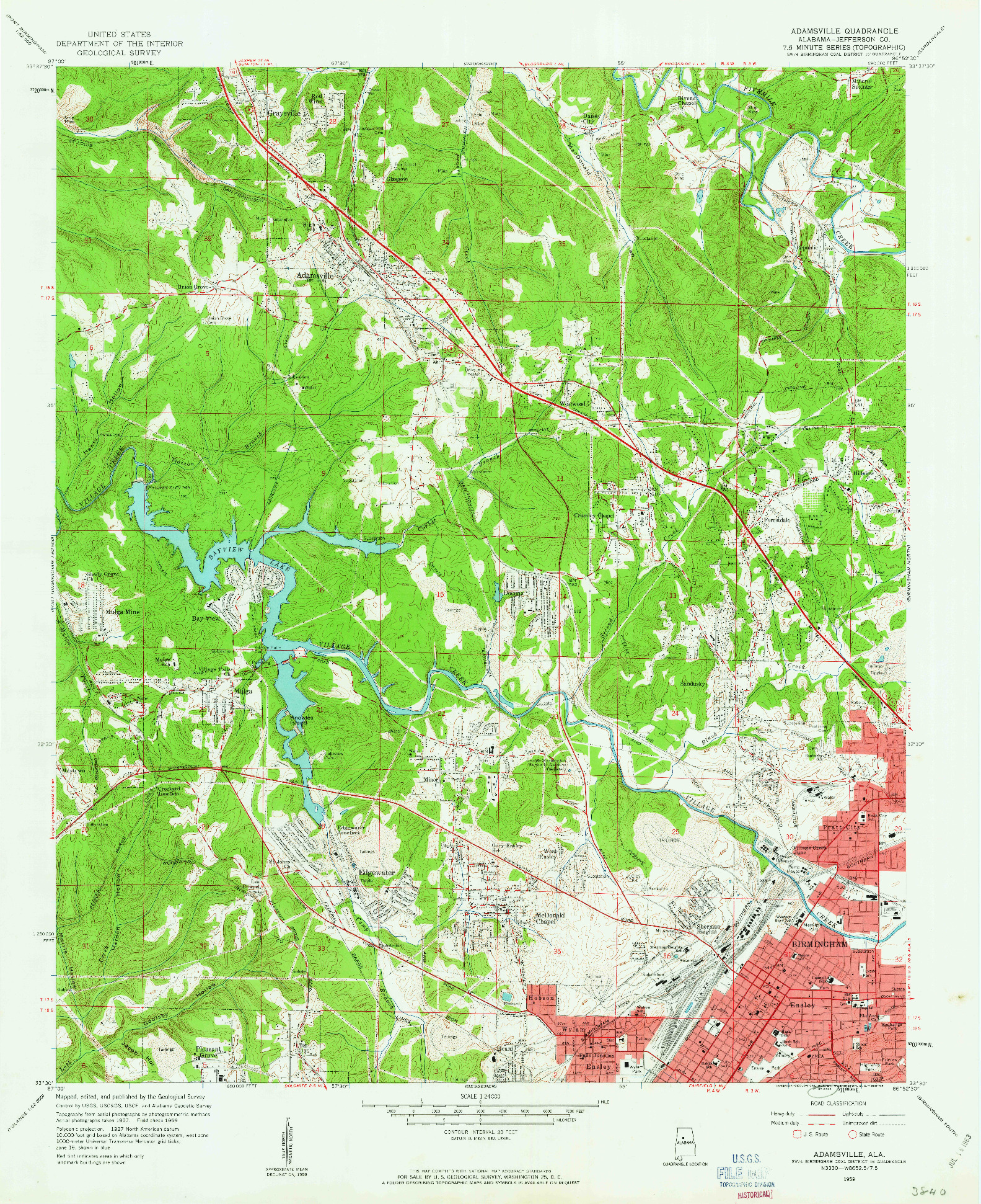 USGS 1:24000-SCALE QUADRANGLE FOR ADAMSVILLE, AL 1959