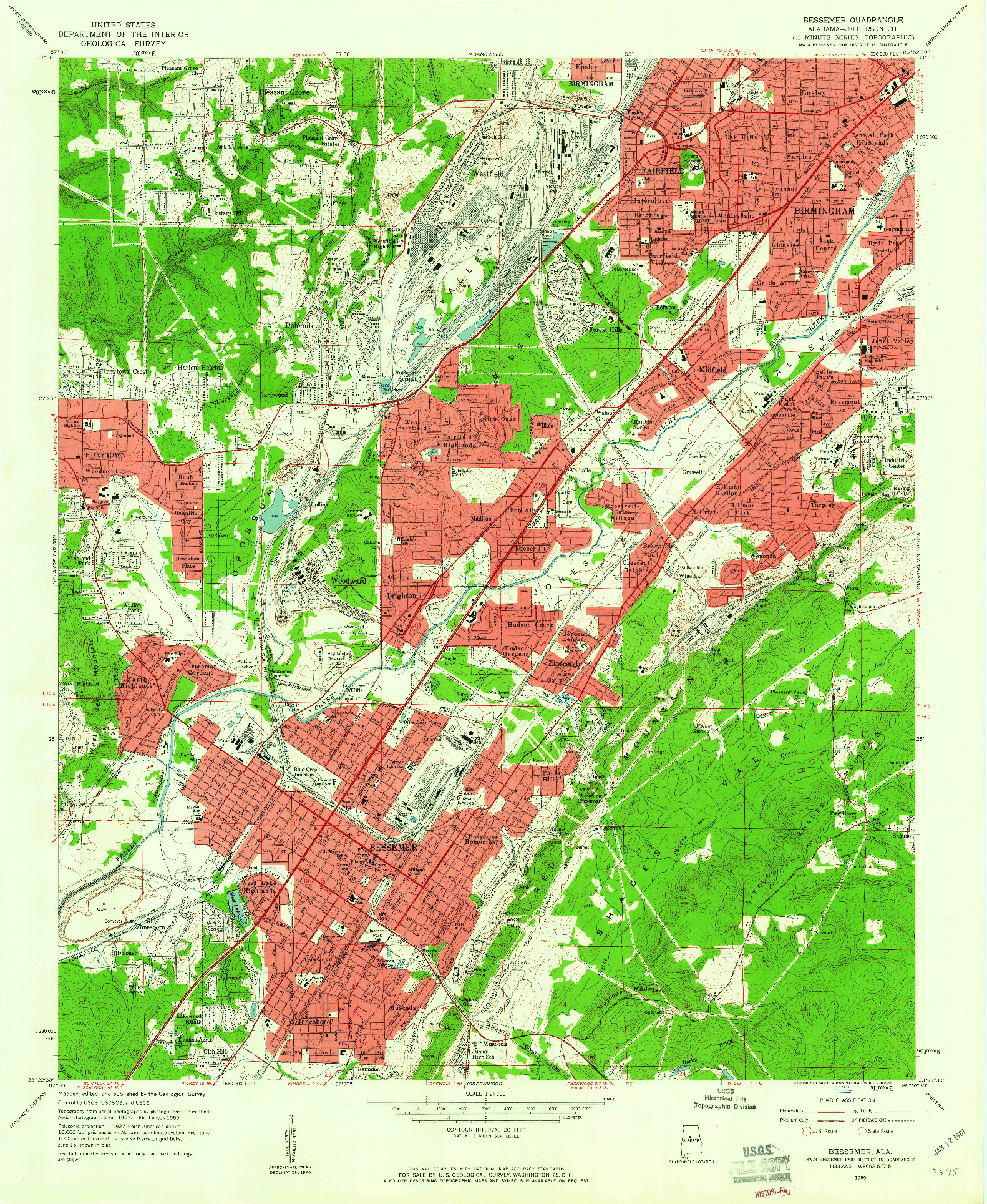 USGS 1:24000-SCALE QUADRANGLE FOR BESSEMER, AL 1959