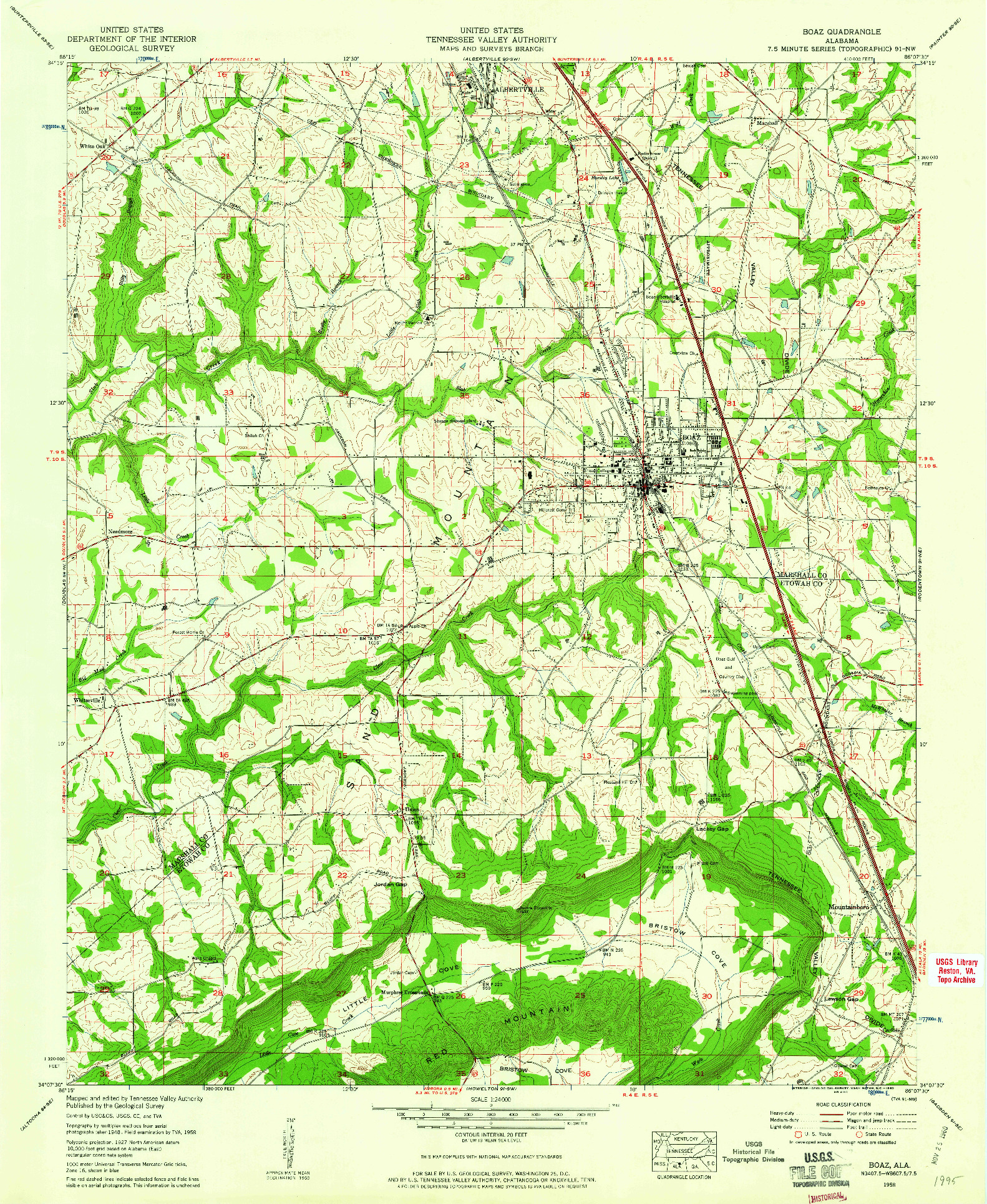 USGS 1:24000-SCALE QUADRANGLE FOR BOAZ, AL 1958