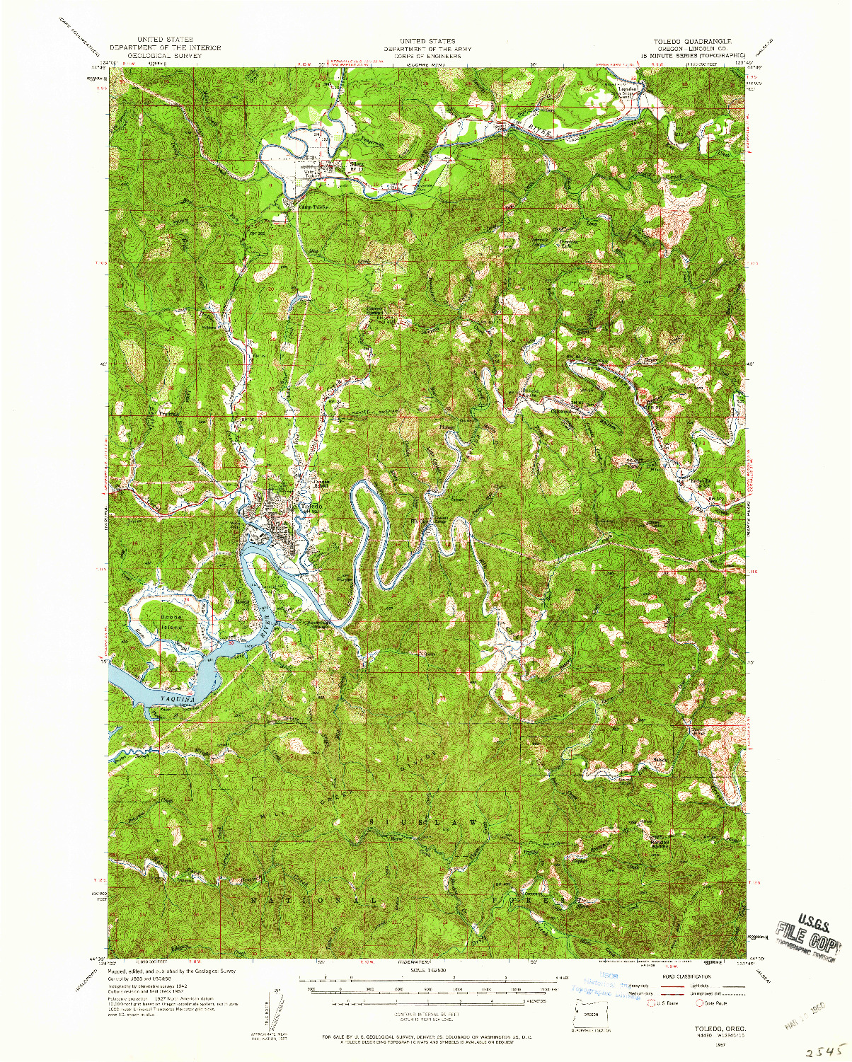 USGS 1:62500-SCALE QUADRANGLE FOR TOLEDO, OR 1957