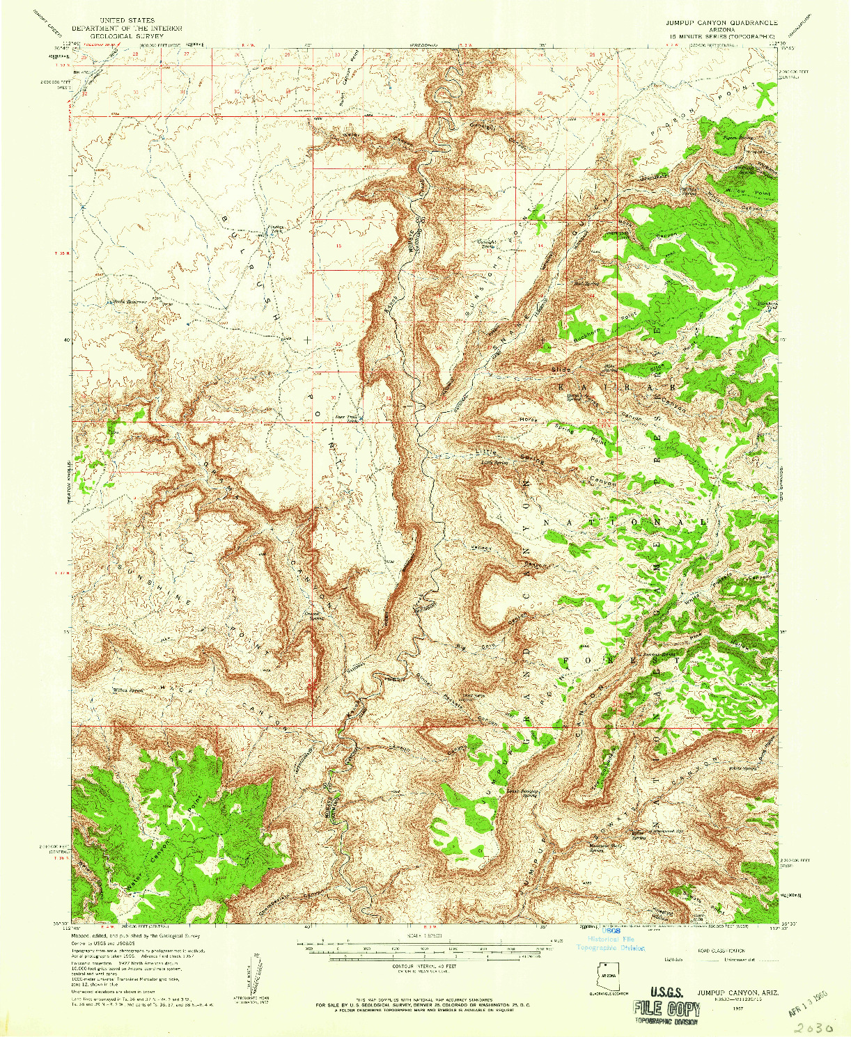 USGS 1:62500-SCALE QUADRANGLE FOR JUMPUP CANYON, AZ 1957