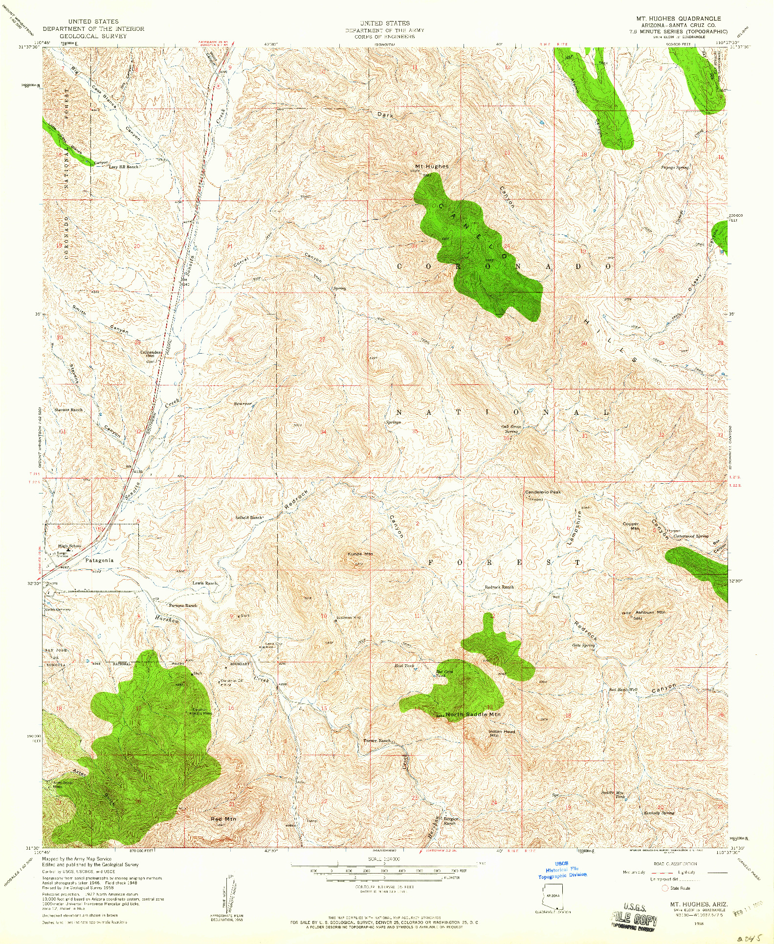 USGS 1:24000-SCALE QUADRANGLE FOR MT. HUGHES, AZ 1958