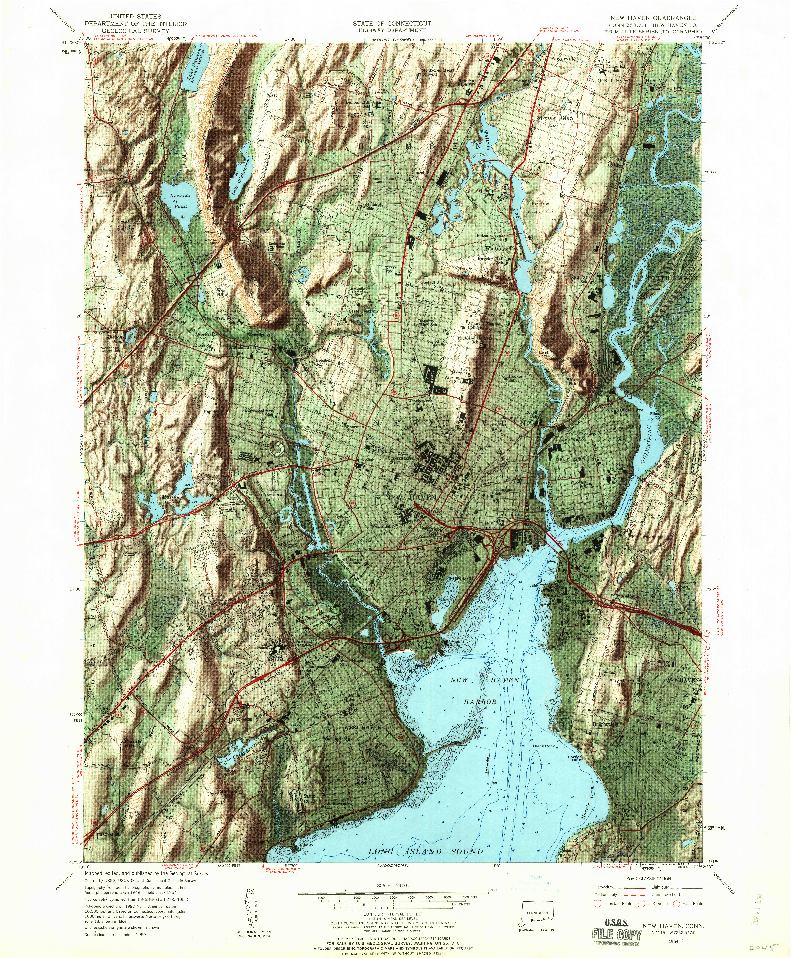 USGS 1:24000-SCALE QUADRANGLE FOR NEW HAVEN, CT 1954