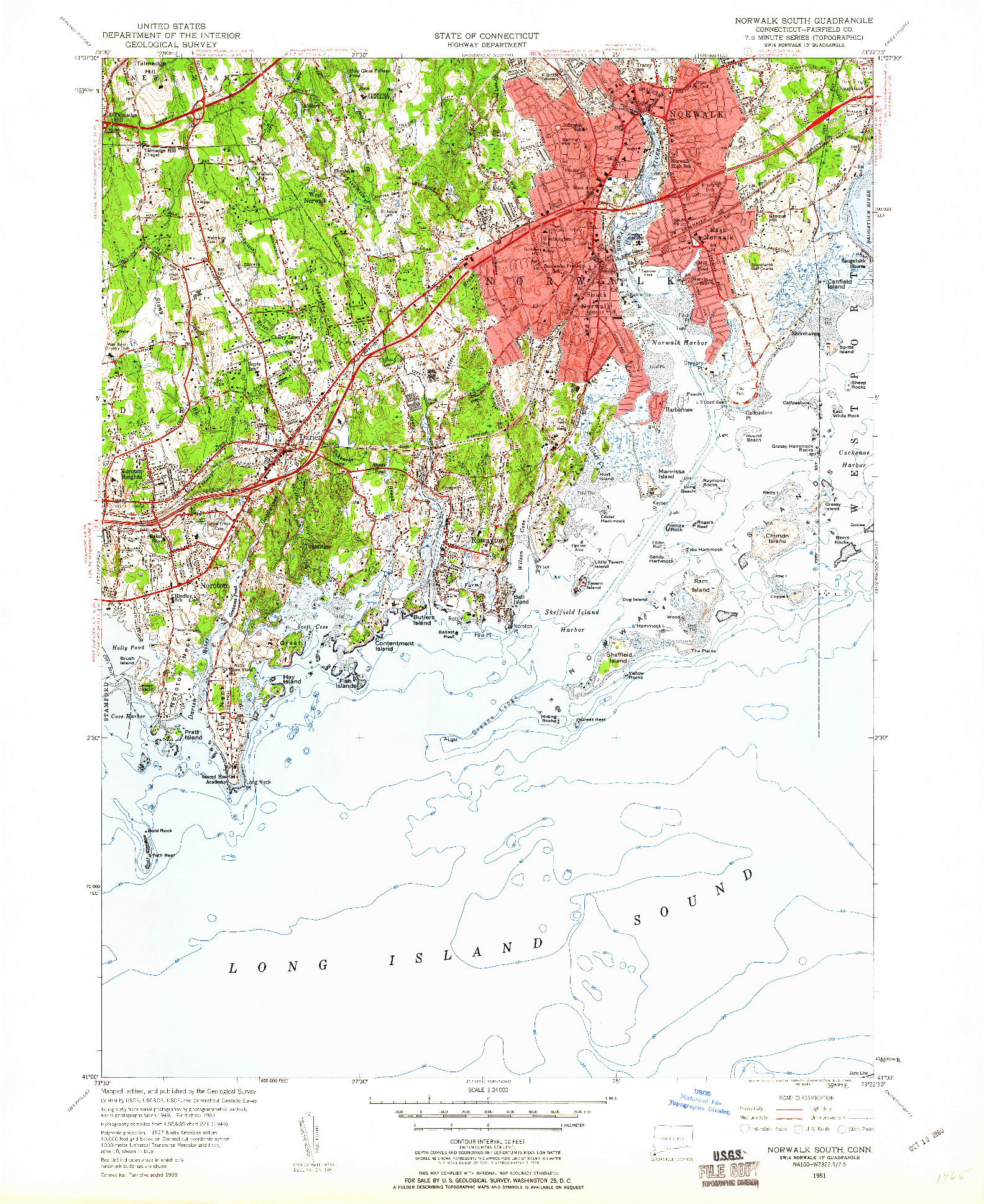 USGS 1:24000-SCALE QUADRANGLE FOR NORWALK SOUTH, CT 1951