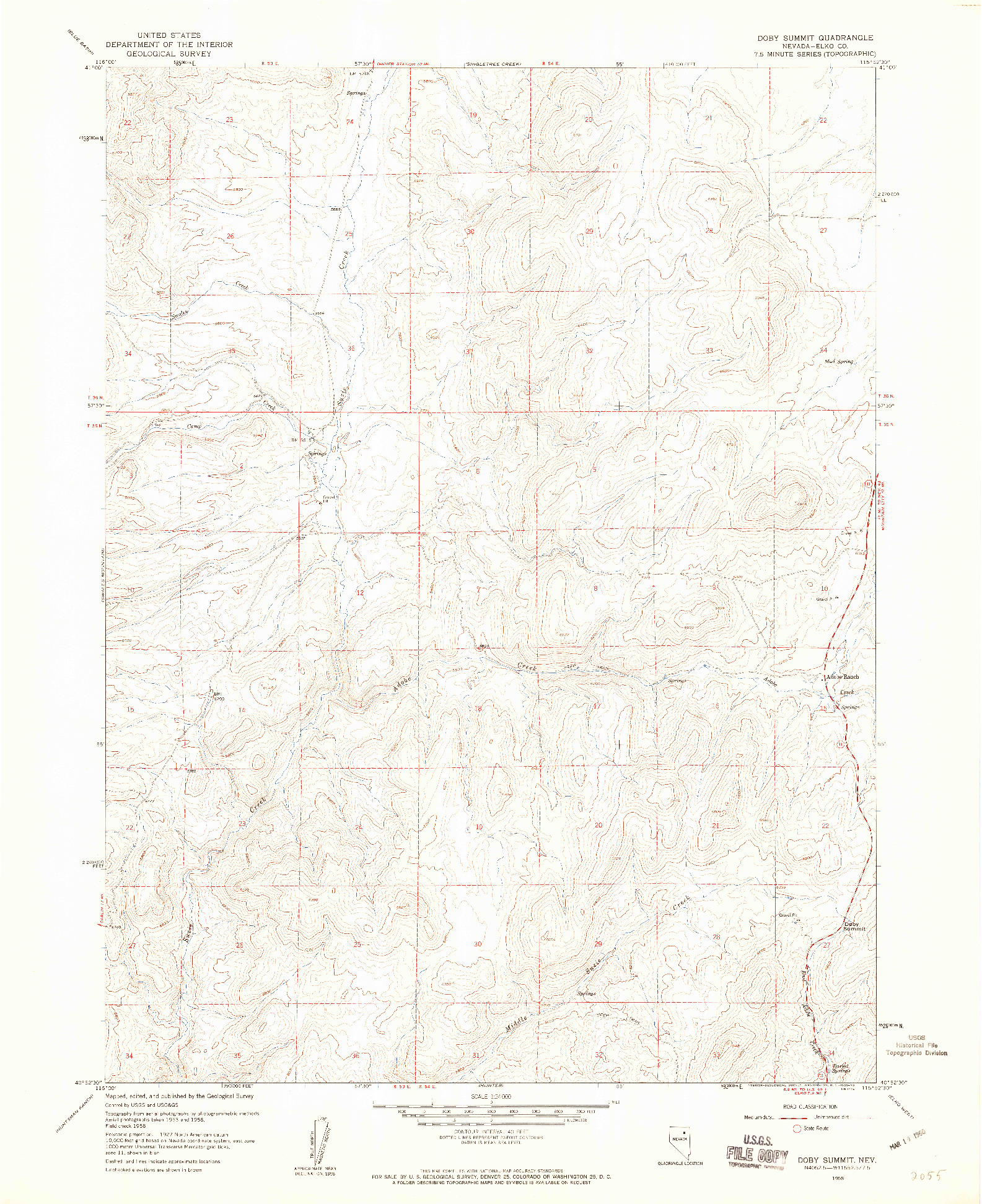 USGS 1:24000-SCALE QUADRANGLE FOR DOBY SUMMIT, NV 1958