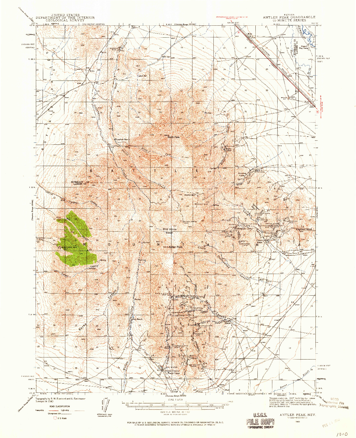 USGS 1:62500-SCALE QUADRANGLE FOR ANTLER PEAK, NV 1940