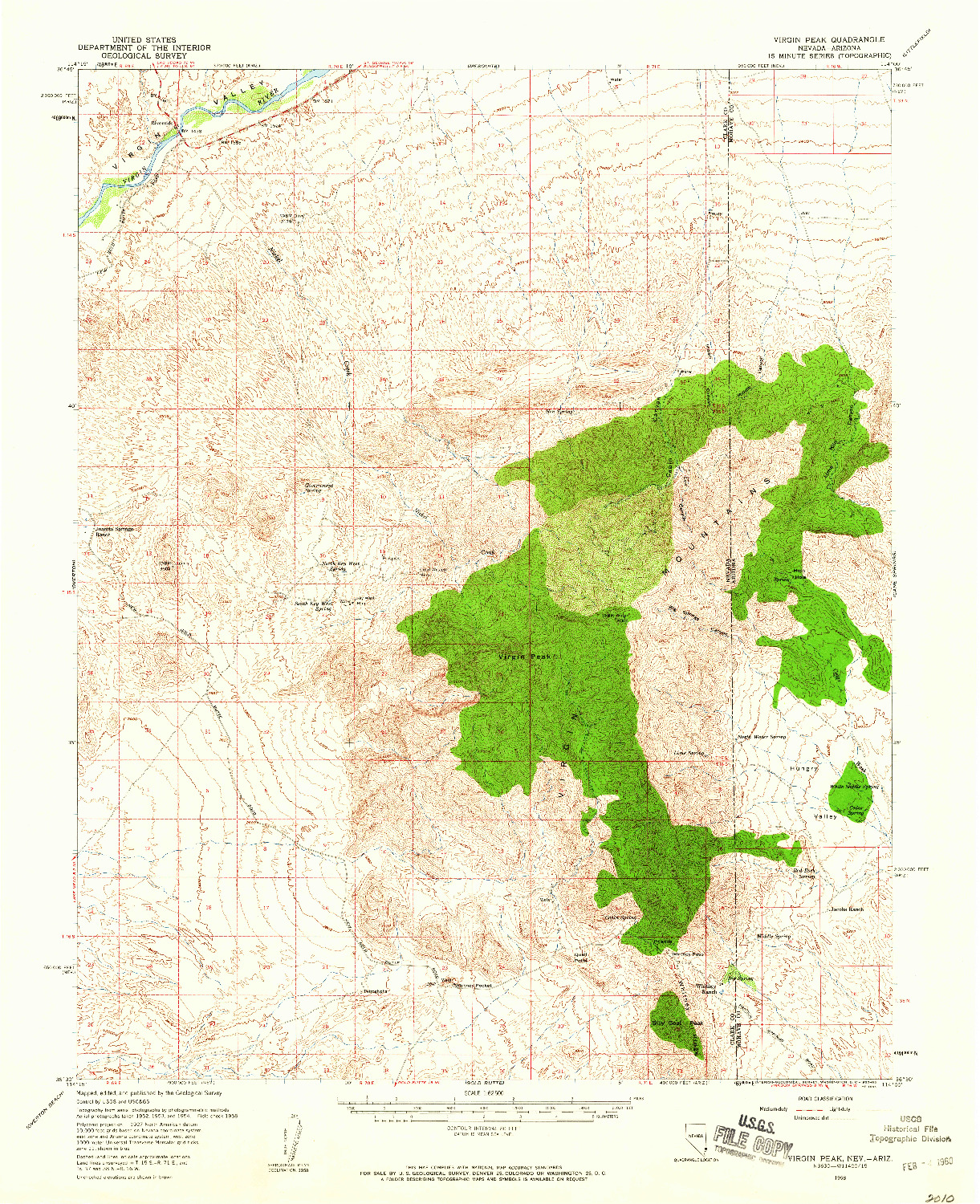 USGS 1:62500-SCALE QUADRANGLE FOR VIRGIN PEAK, NV 1958