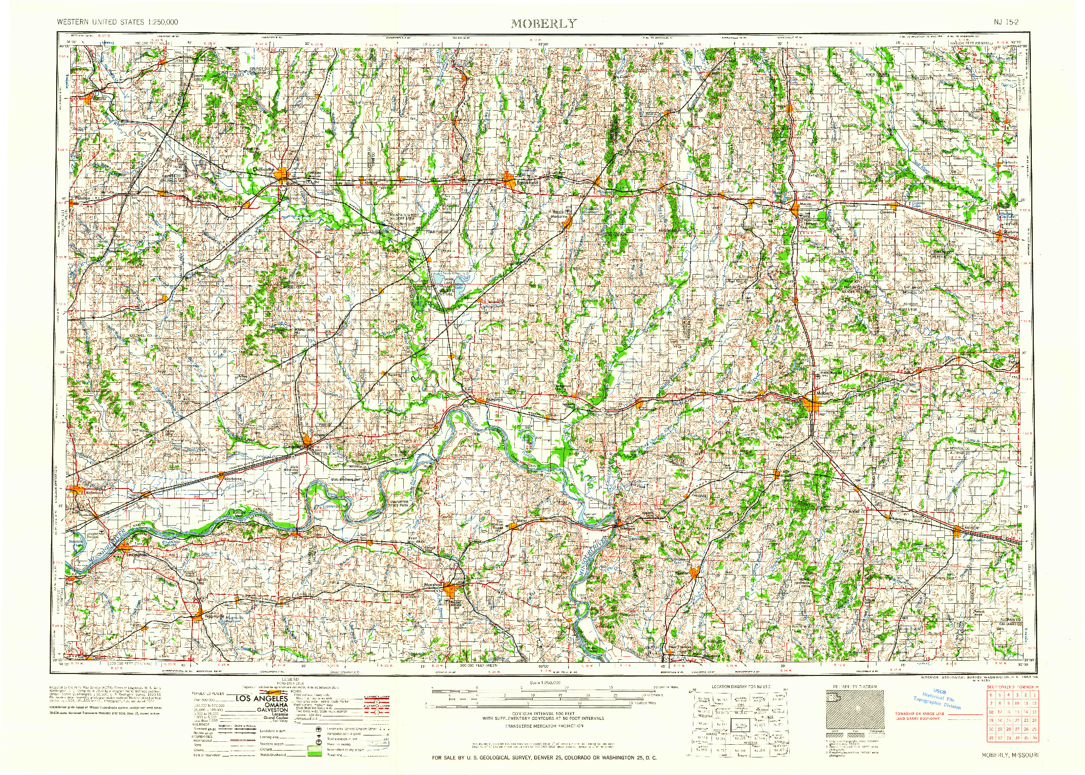 USGS 1:250000-SCALE QUADRANGLE FOR MOBERLY, MO 1960