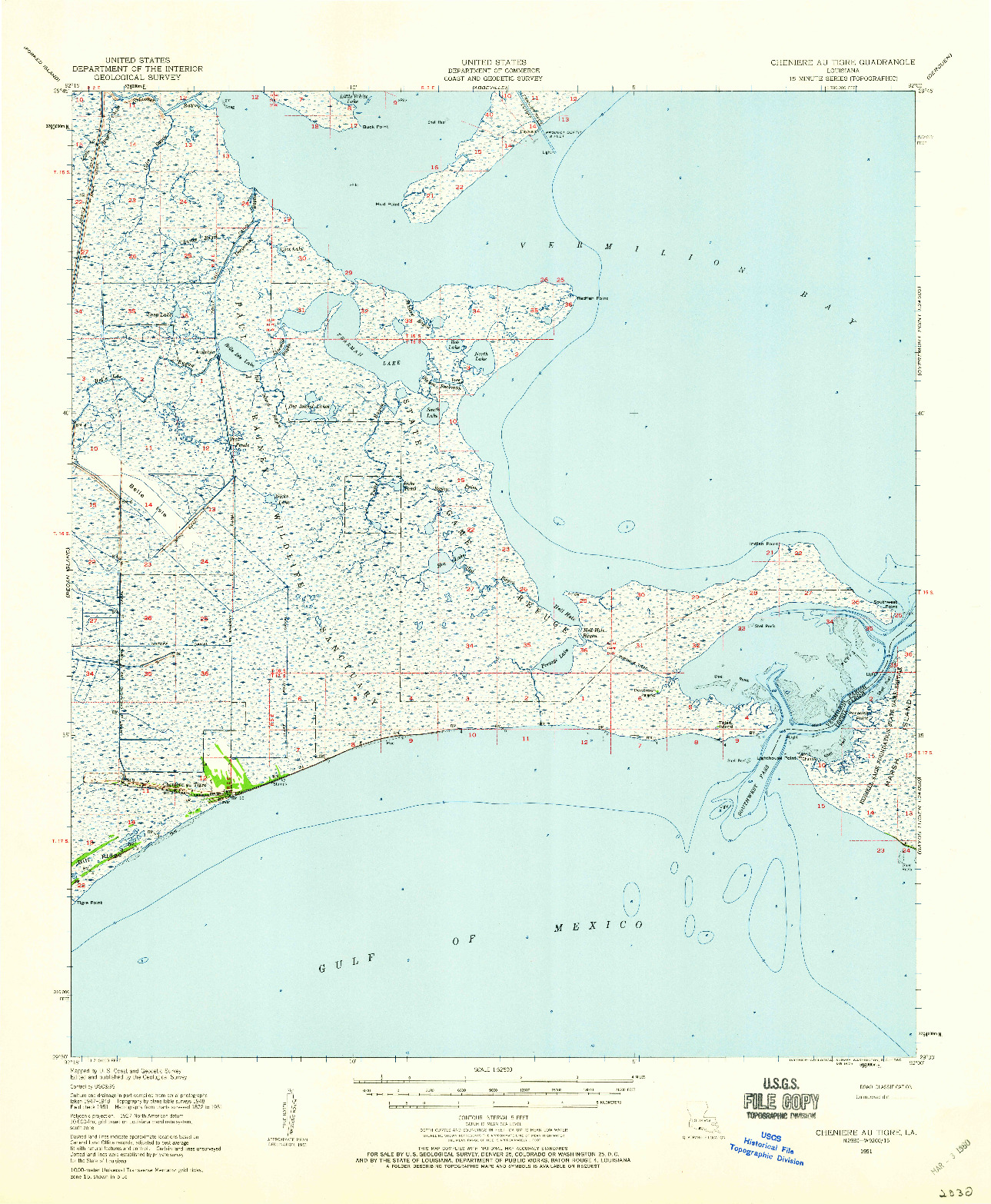 USGS 1:62500-SCALE QUADRANGLE FOR CHENIERE AU TIGRE, LA 1951