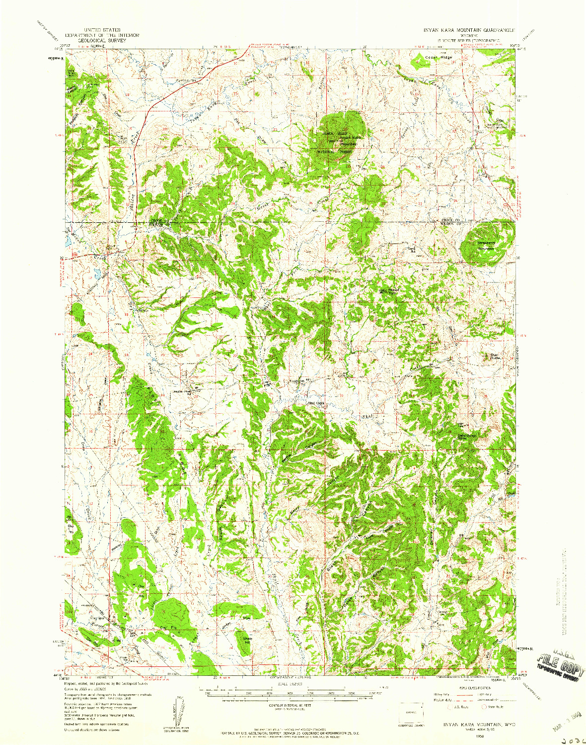 USGS 1:62500-SCALE QUADRANGLE FOR INYAN KARA MOUNTAIN, WY 1958