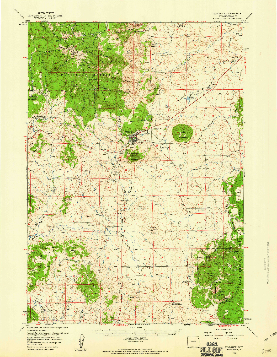 USGS 1:62500-SCALE QUADRANGLE FOR SUNDANCE, WY 1958