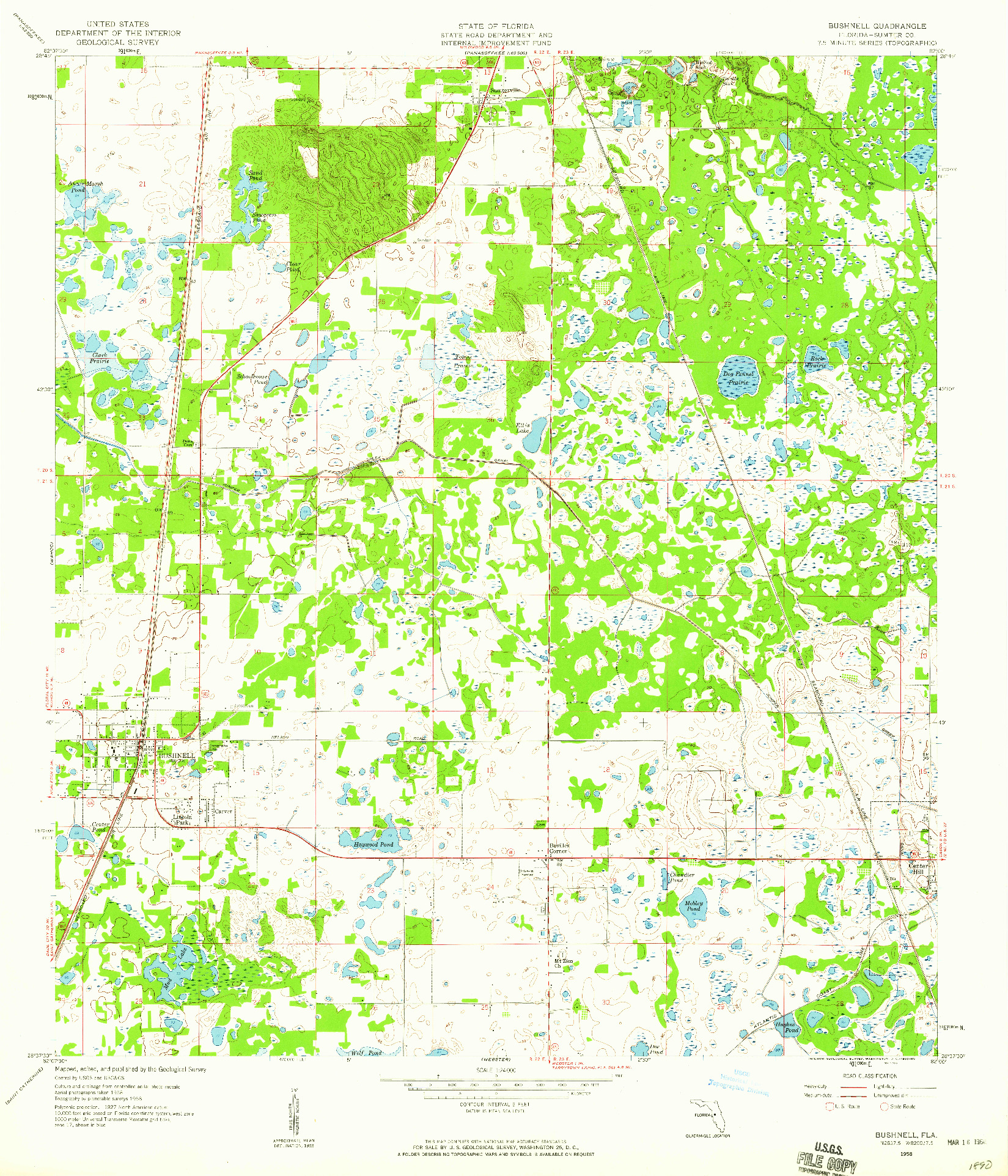 USGS 1:24000-SCALE QUADRANGLE FOR BUSHNELL, FL 1958