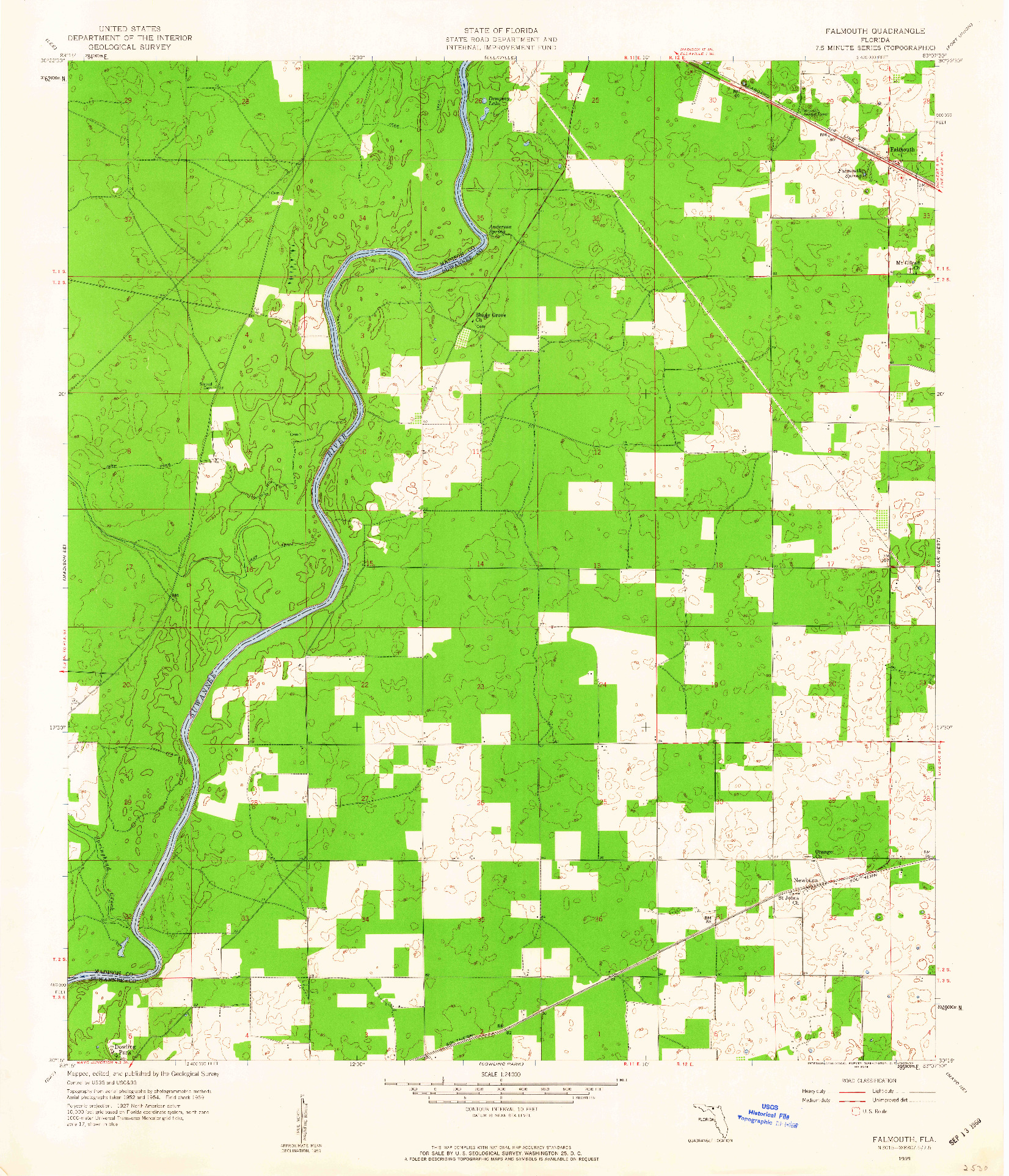 USGS 1:24000-SCALE QUADRANGLE FOR FALMOUTH, FL 1959