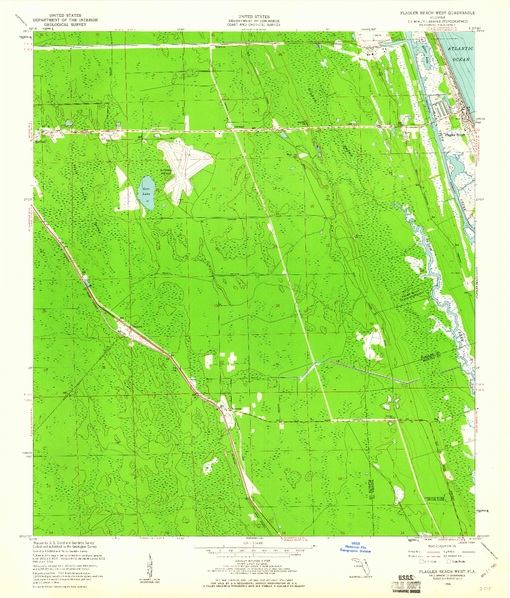USGS 1:24000-SCALE QUADRANGLE FOR FLAGLER BEACH WEST, FL 1956