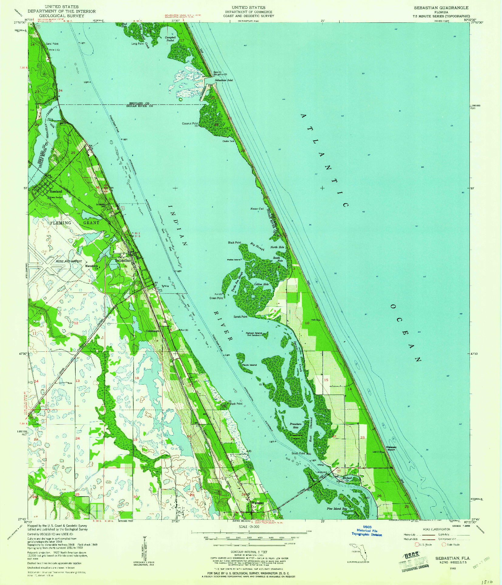 USGS 1:24000-SCALE QUADRANGLE FOR SEBASTIAN, FL 1949