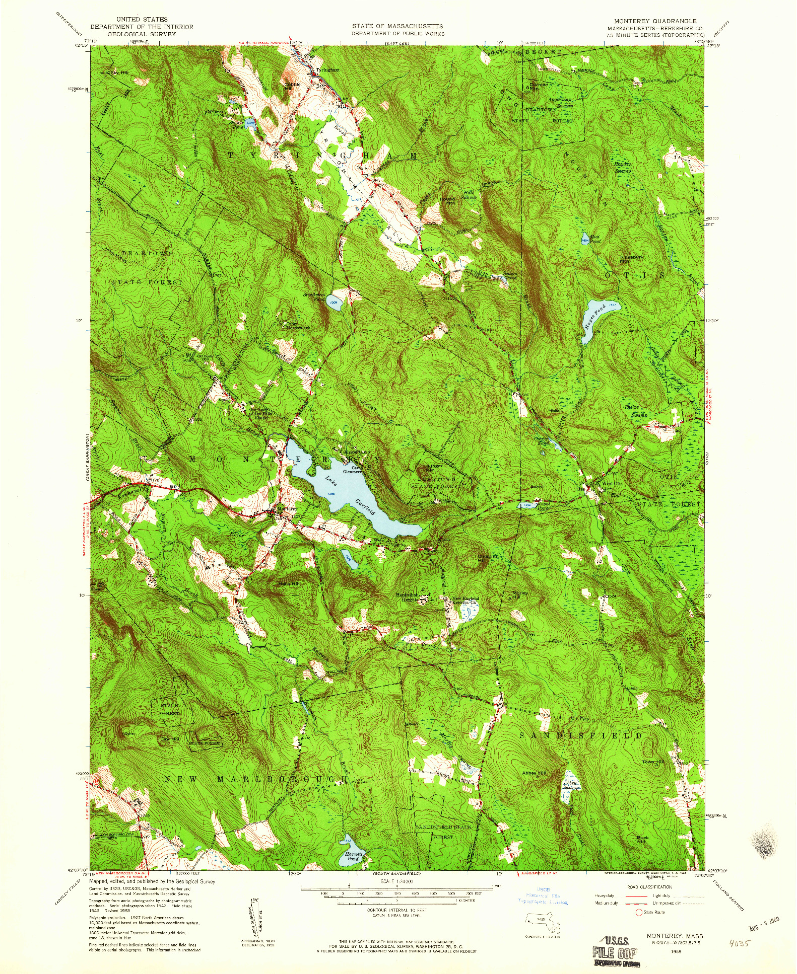 USGS 1:24000-SCALE QUADRANGLE FOR MONTEREY, MA 1958