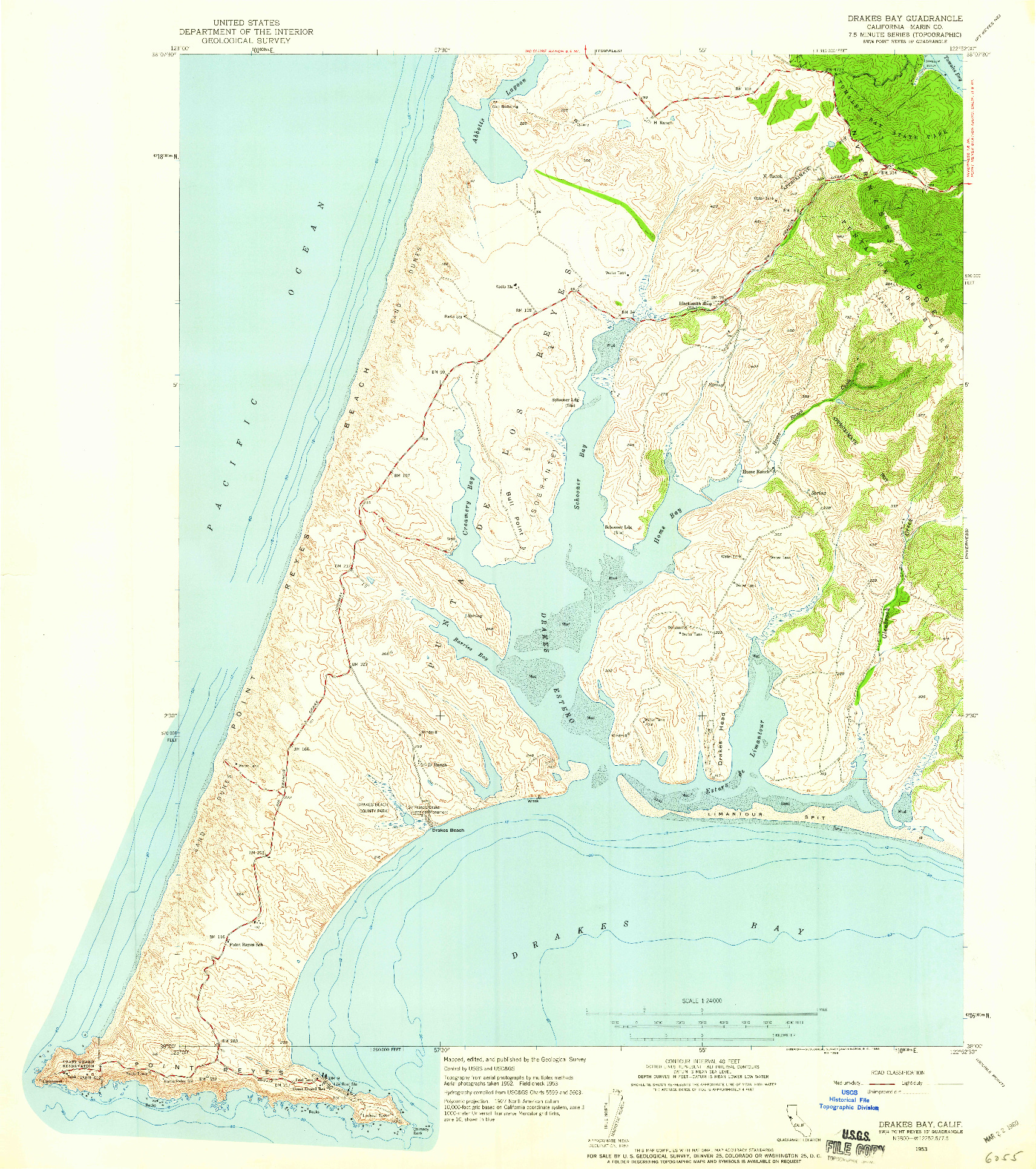 USGS 1:24000-SCALE QUADRANGLE FOR DRAKES BAY, CA 1953