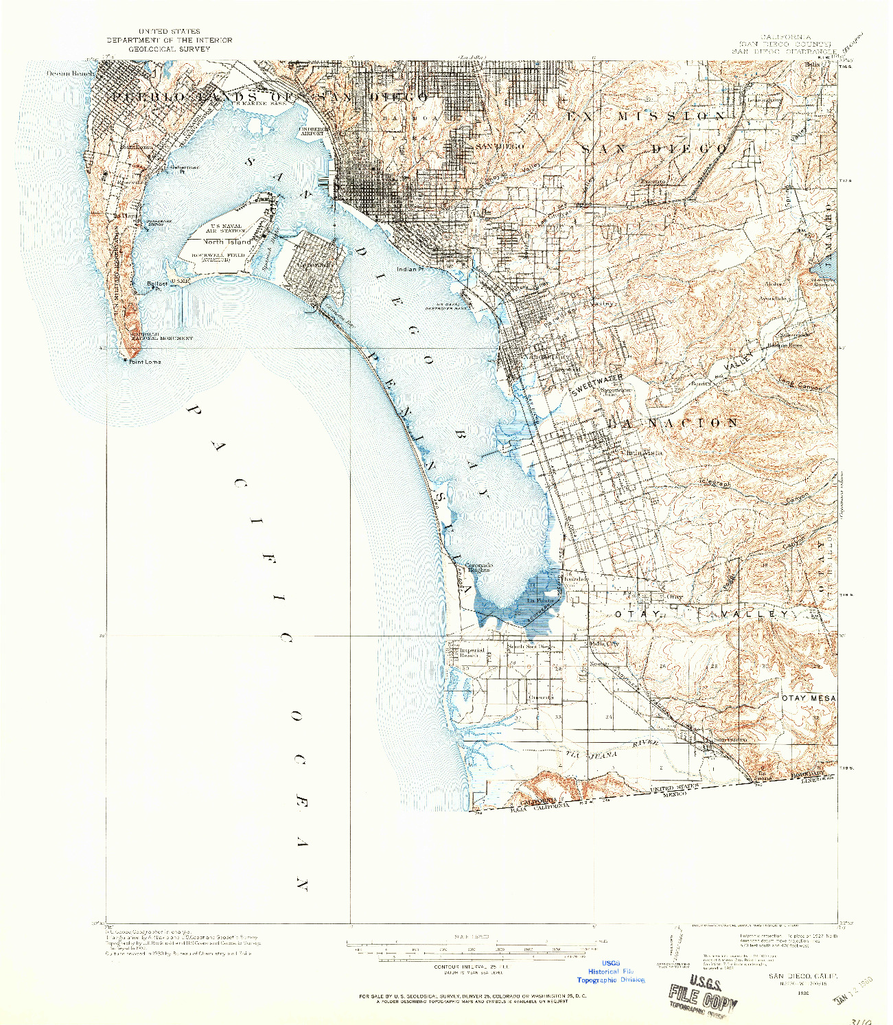 USGS 1:62500-SCALE QUADRANGLE FOR SAN DIEGO, CA 1930