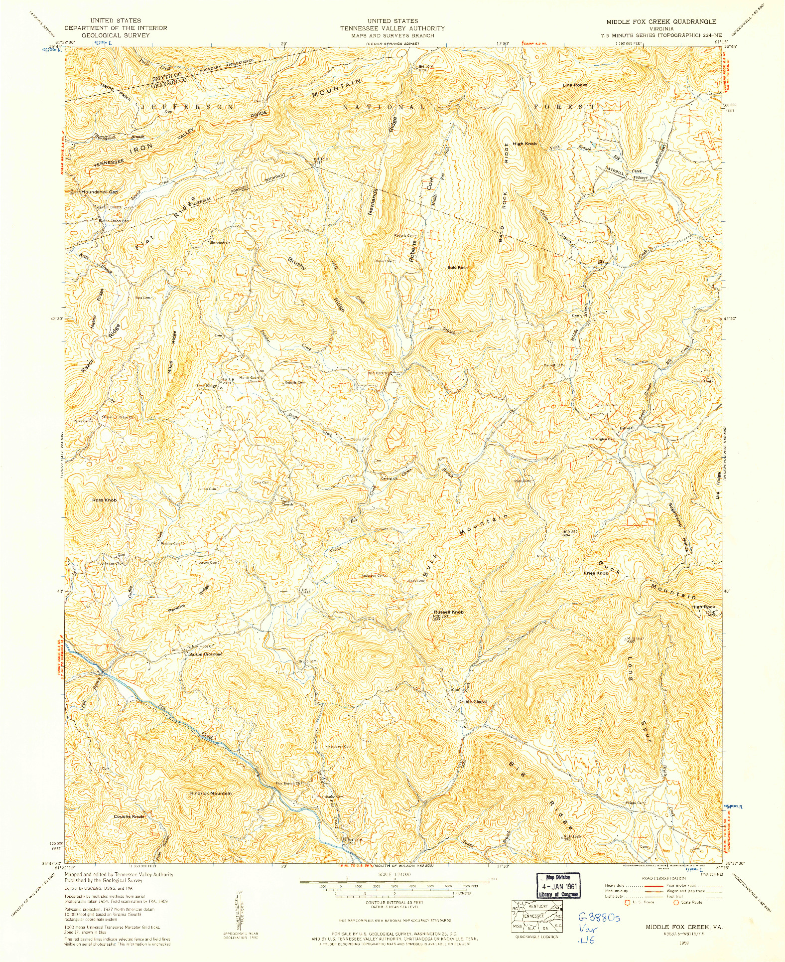 USGS 1:24000-SCALE QUADRANGLE FOR MIDDLE FOX CREEK, VA 1959