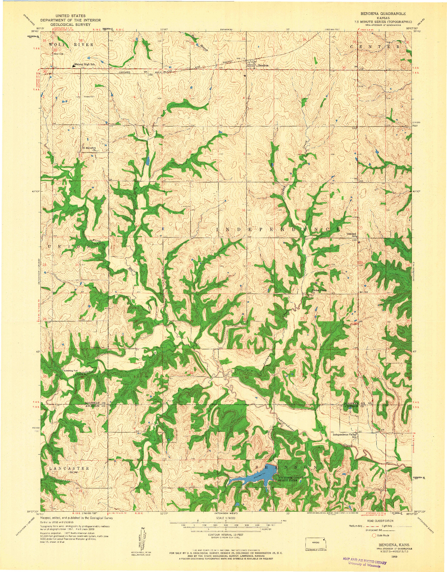 USGS 1:24000-SCALE QUADRANGLE FOR BENDENA, KS 1959