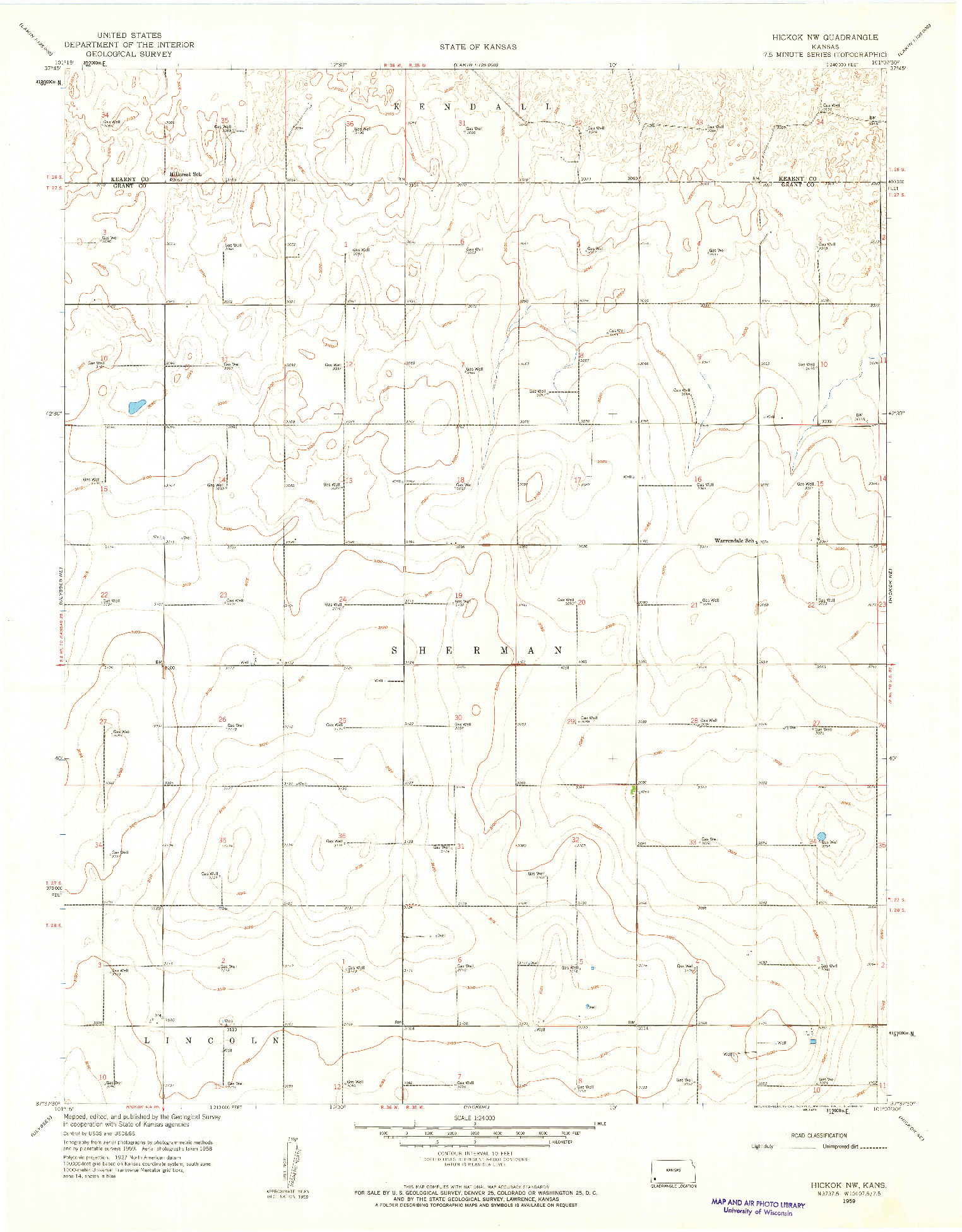 USGS 1:24000-SCALE QUADRANGLE FOR HICKOK NW, KS 1959