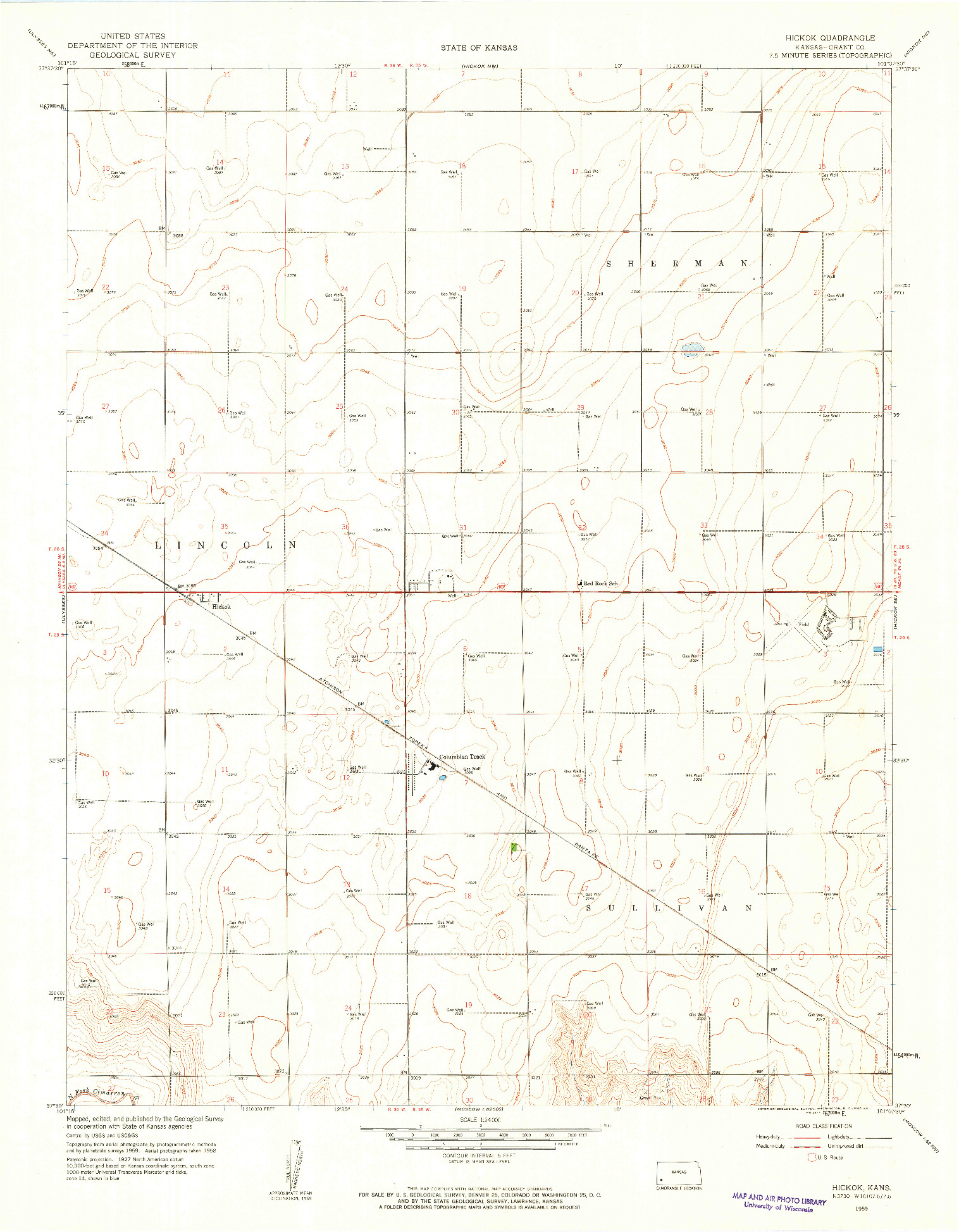 USGS 1:24000-SCALE QUADRANGLE FOR HICKOK, KS 1959