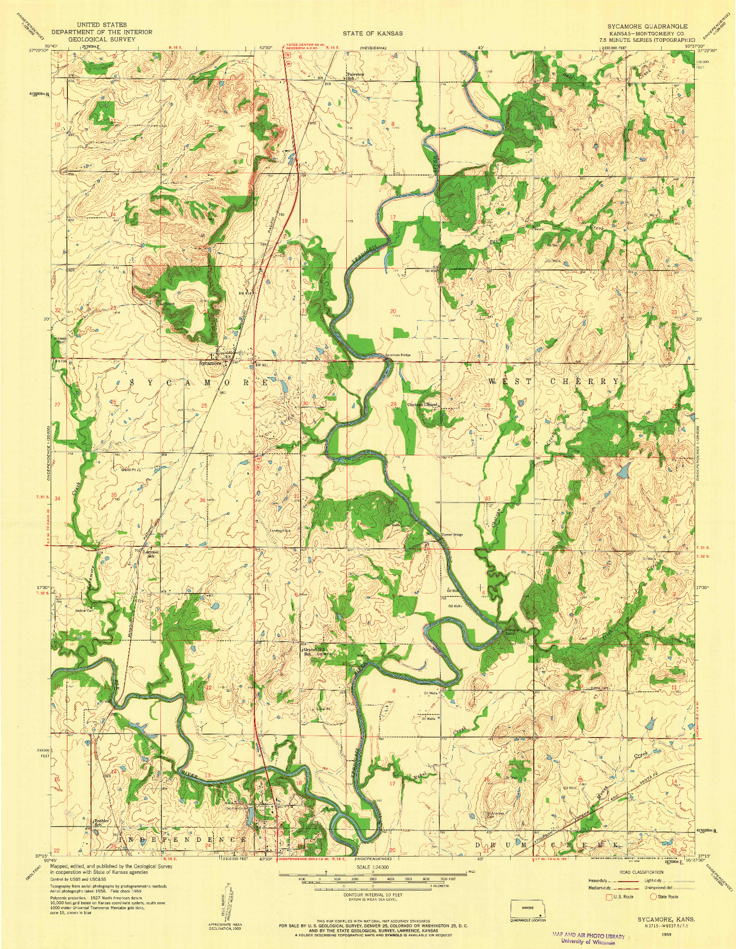 USGS 1:24000-SCALE QUADRANGLE FOR SYCAMORE, KS 1959