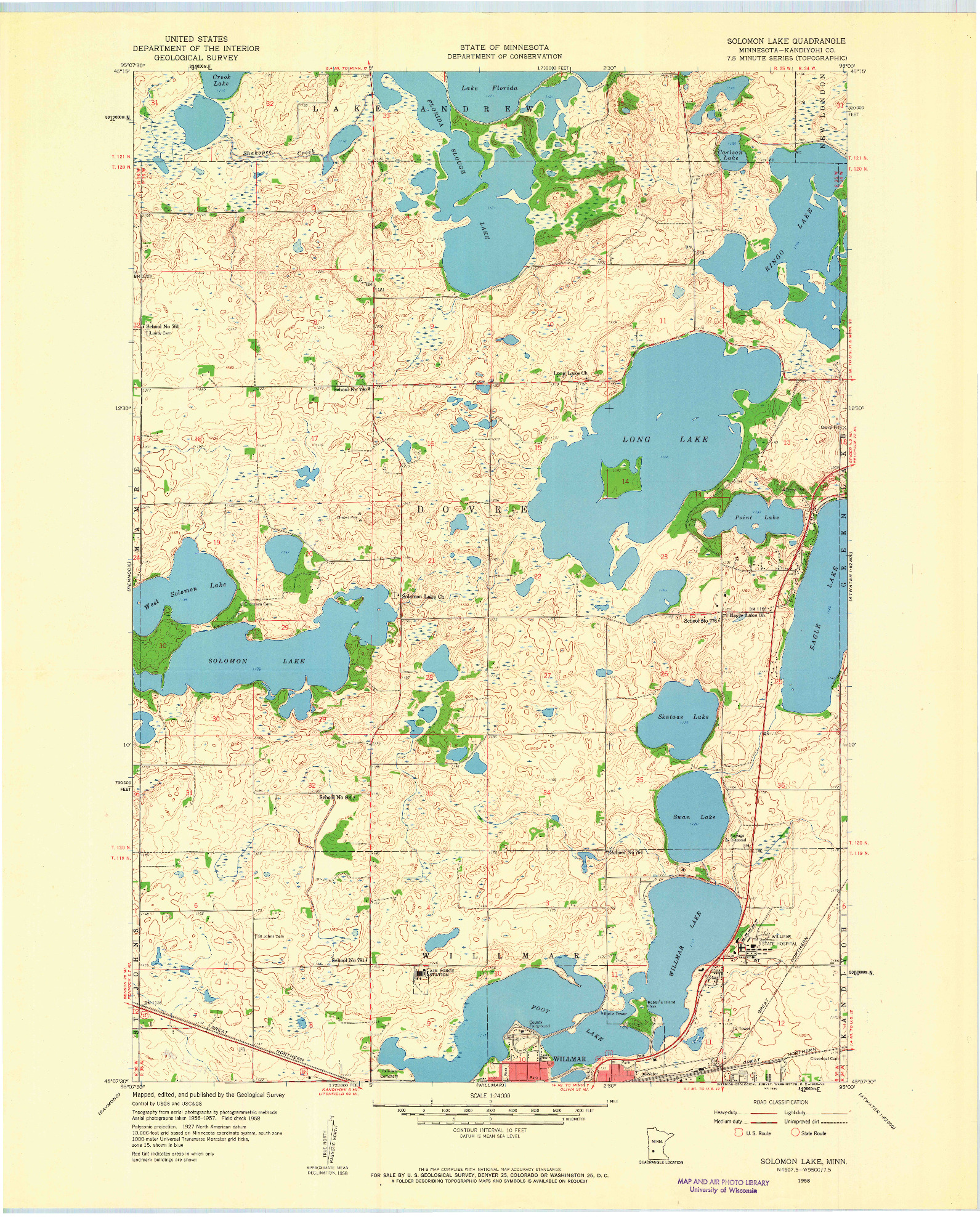 USGS 1:24000-SCALE QUADRANGLE FOR SOLOMON LAKE, MN 1958