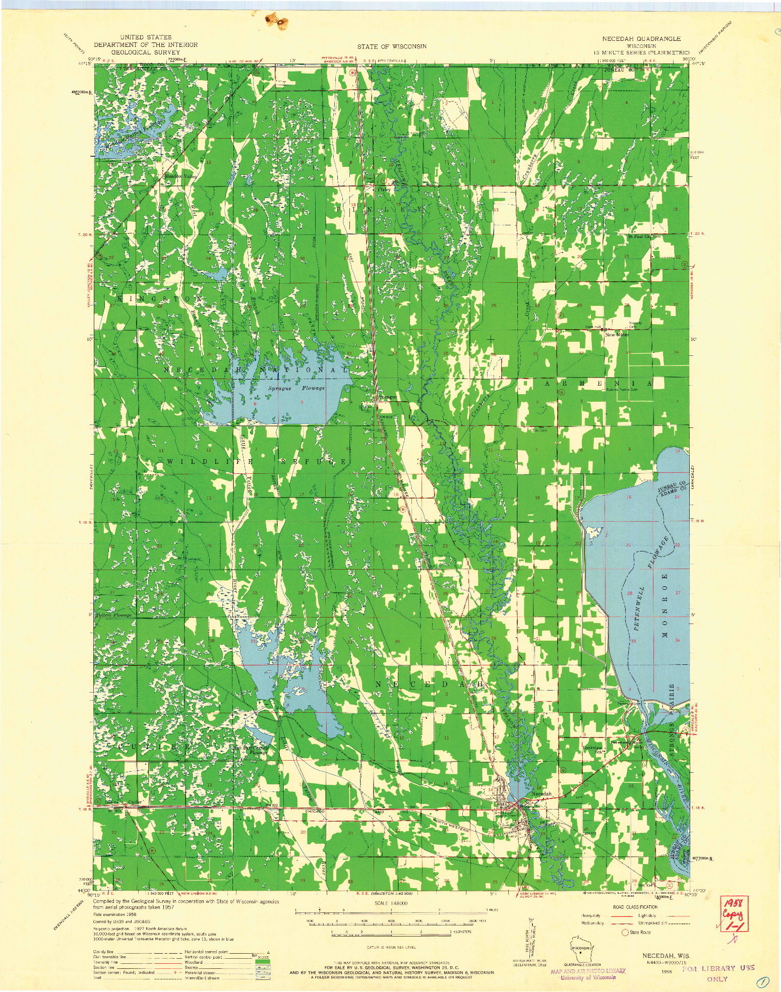 USGS 1:48000-SCALE QUADRANGLE FOR NECEDAH, WI 1958